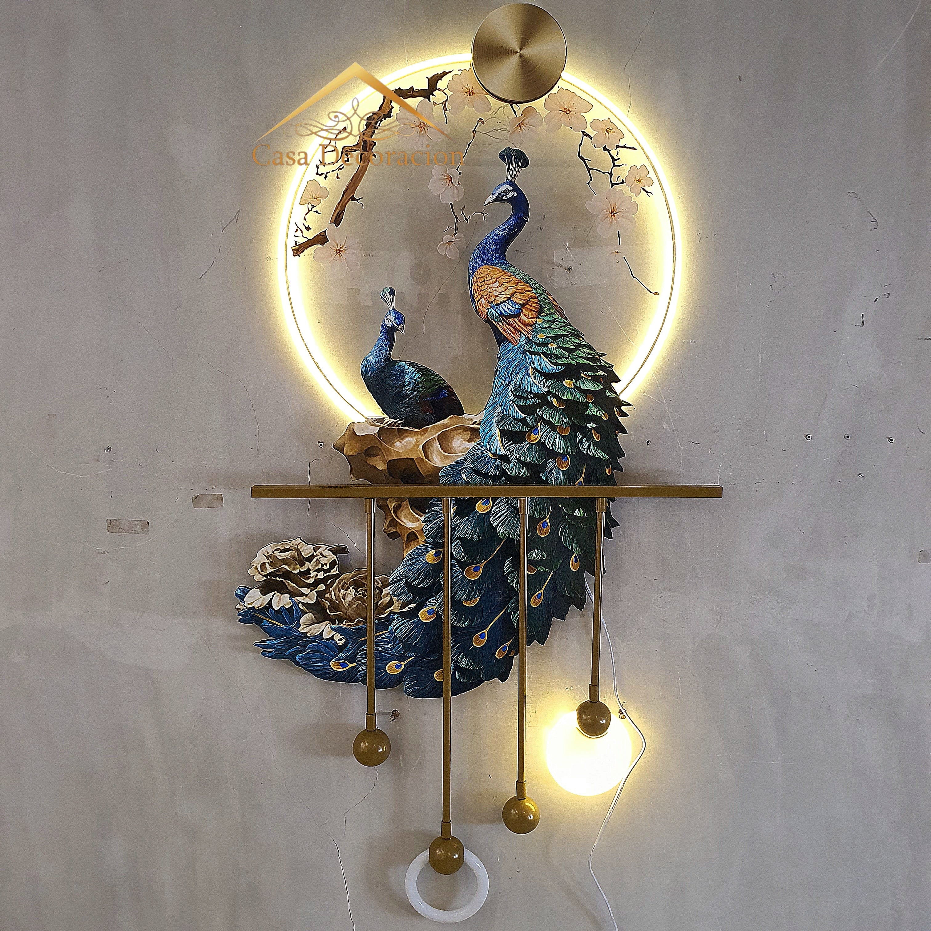 3D Couple Peacock Wall Art With LED
