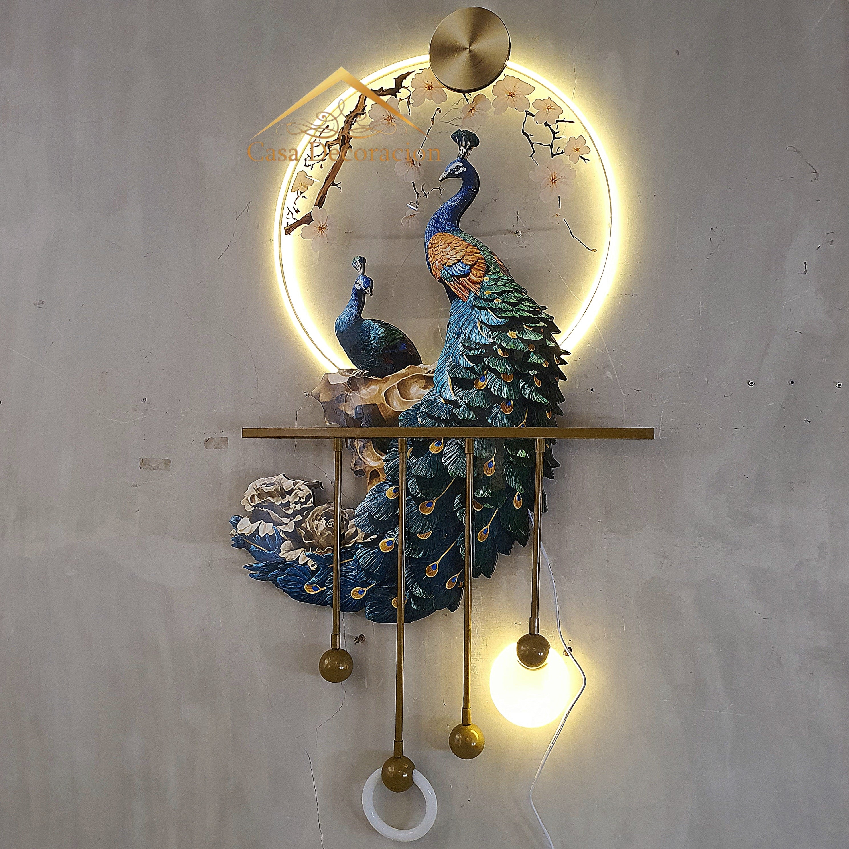 3D Couple Peacock Wall Art With LED