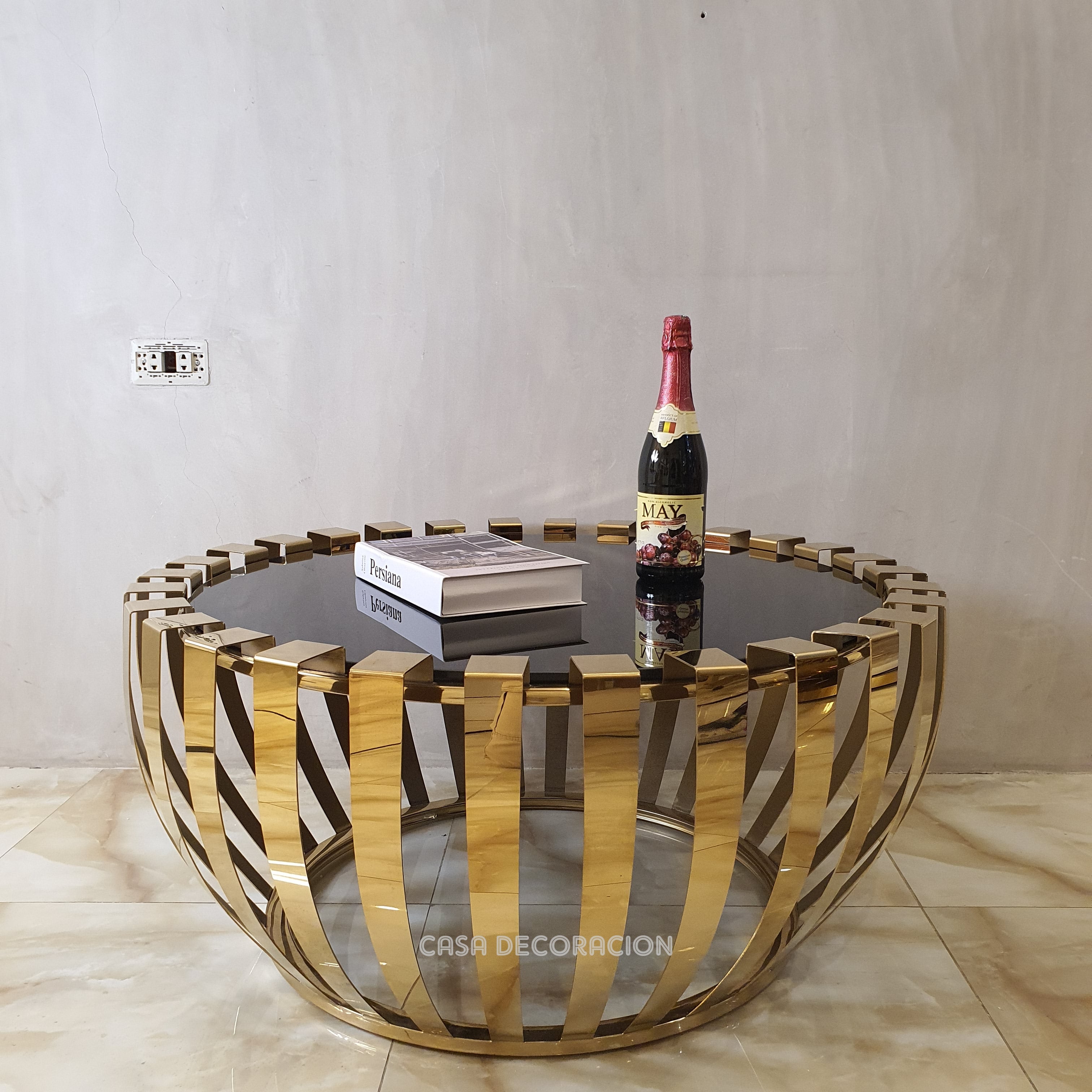 Elegant Gold Metal Glass Top Center Table - 01