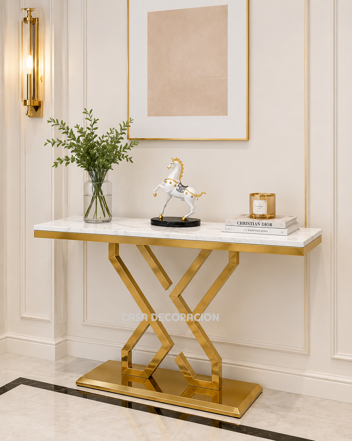 Gold Frame Console Table with Marble Top - 06