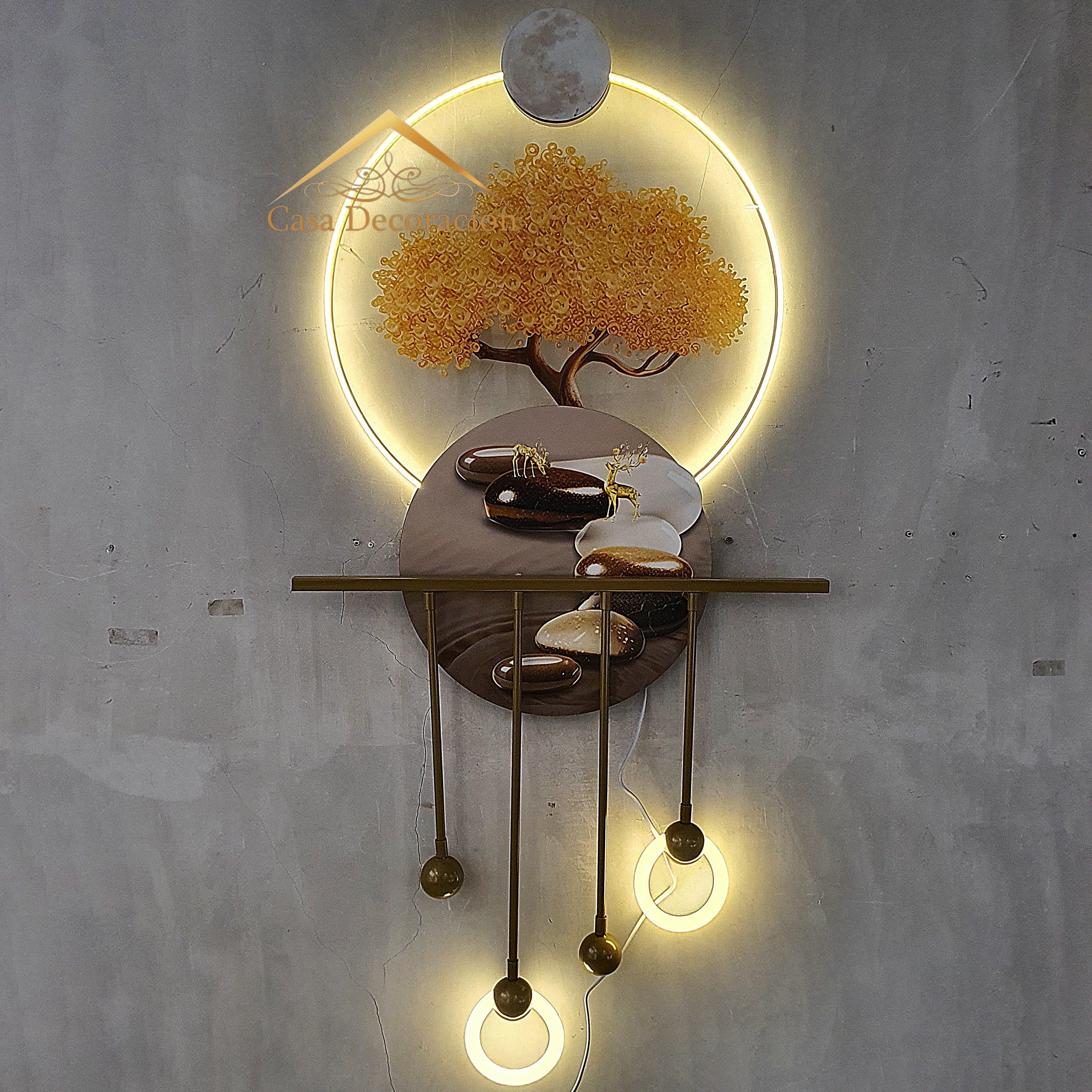 Golden Money Tree Wall Art With LED Light