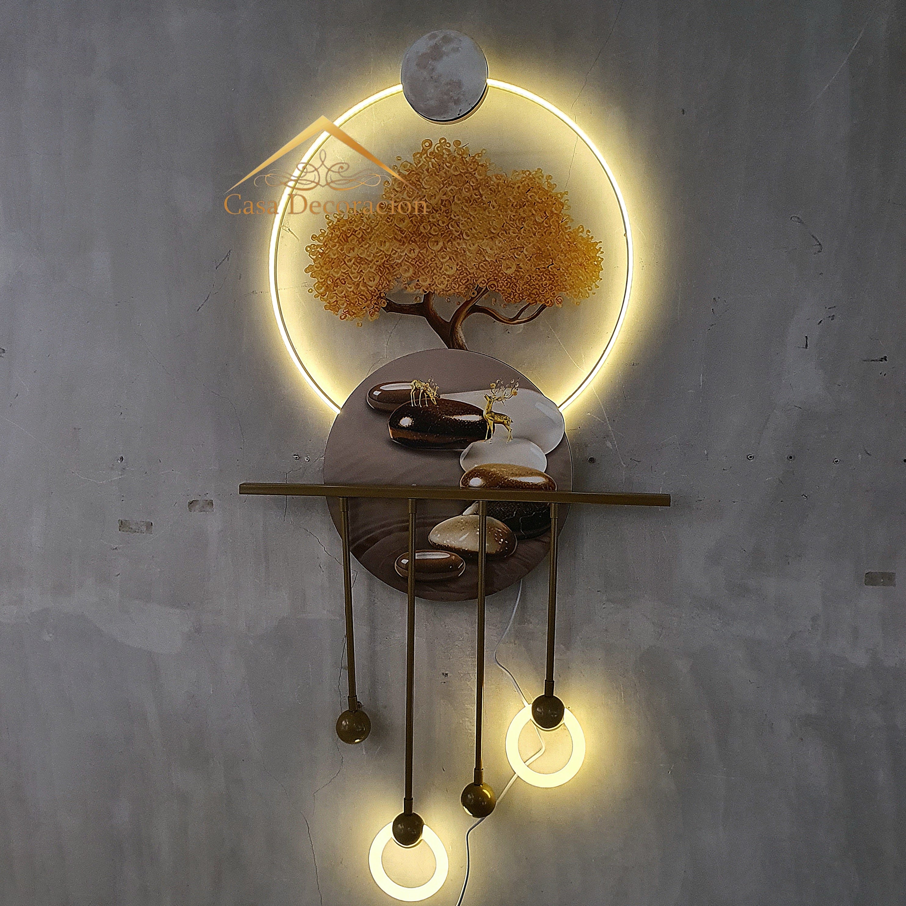 Golden Money Tree Wall Art With LED Light