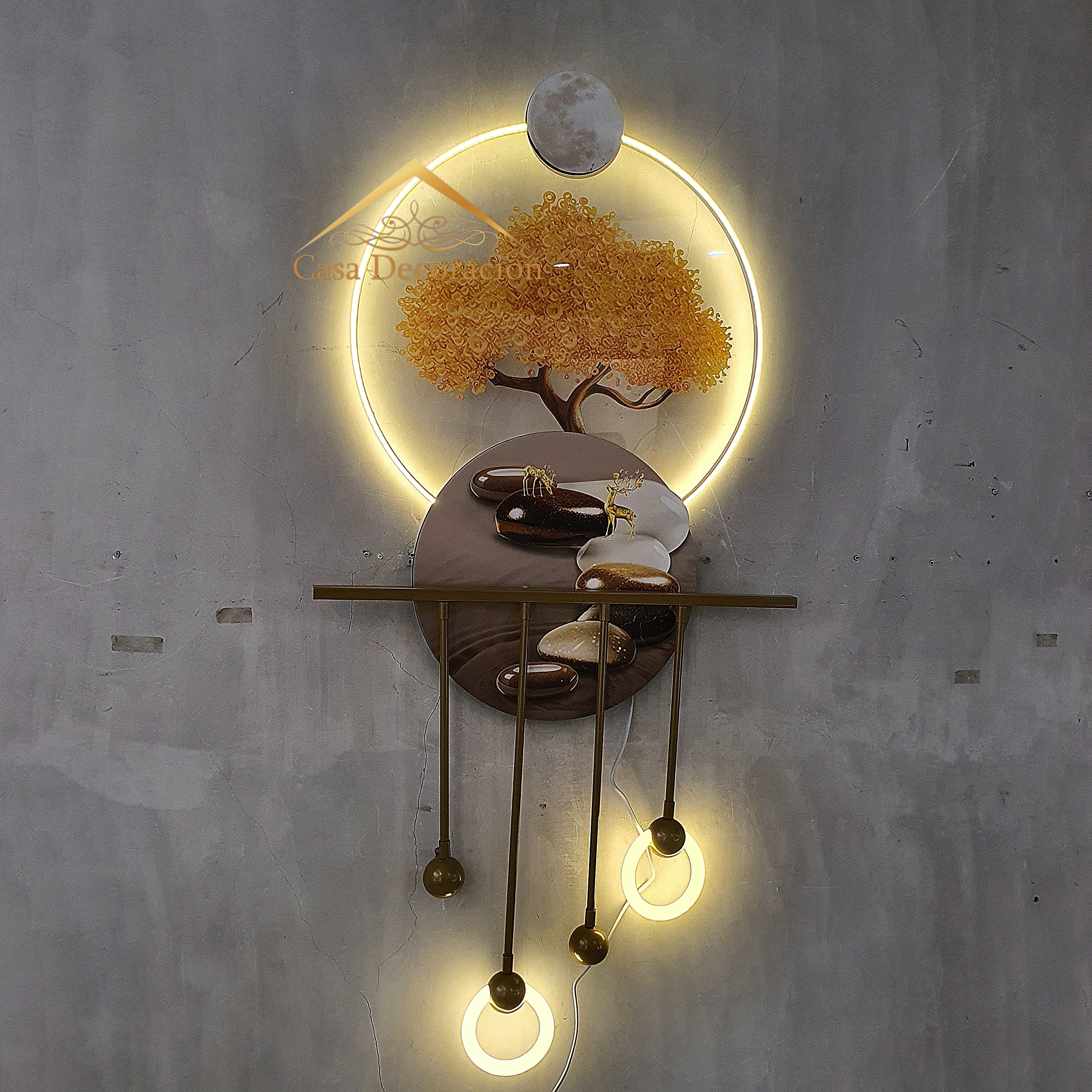 Golden Money Tree Wall Art With LED Light