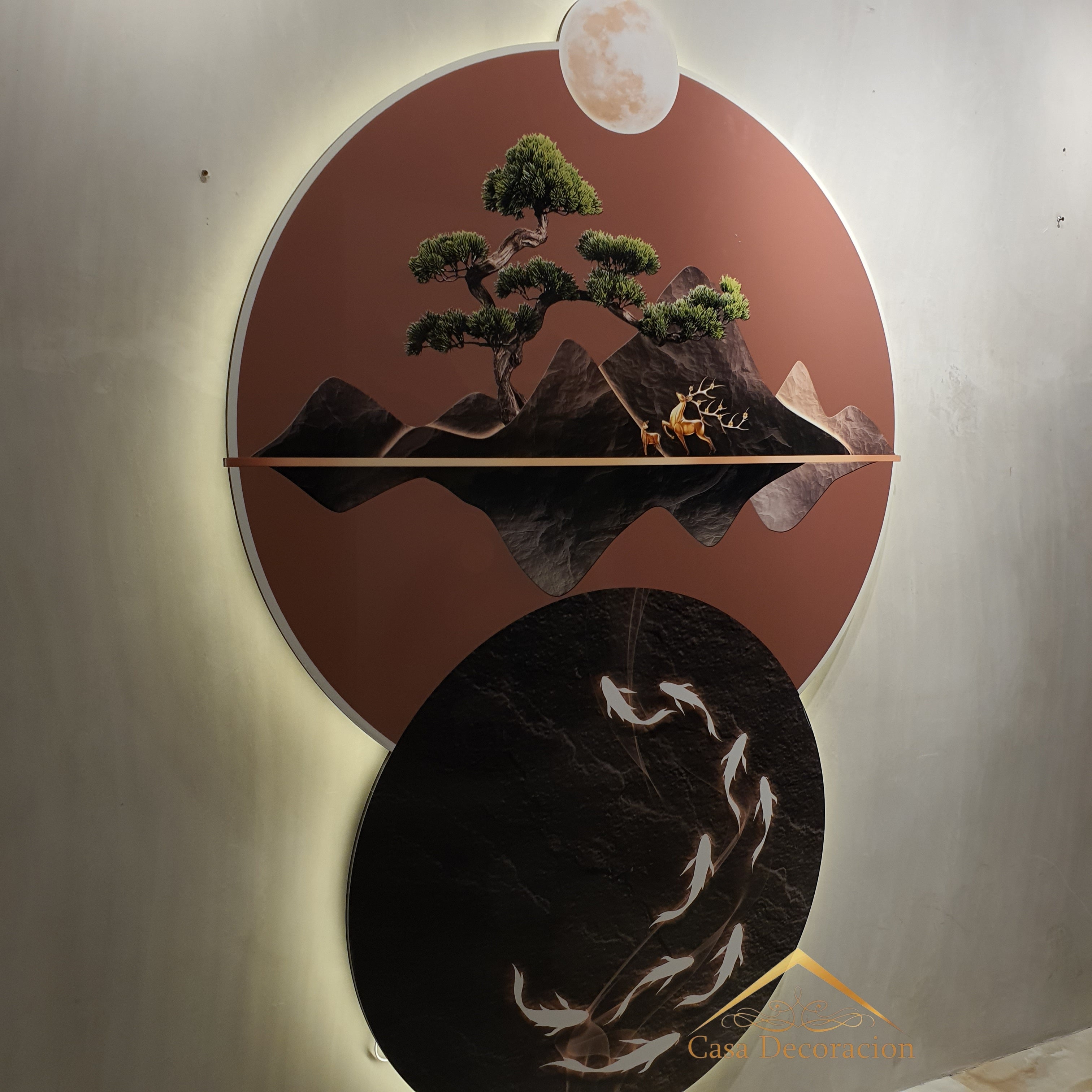 Koi Fish W/ LED Light 3D Crystal Painting - Black