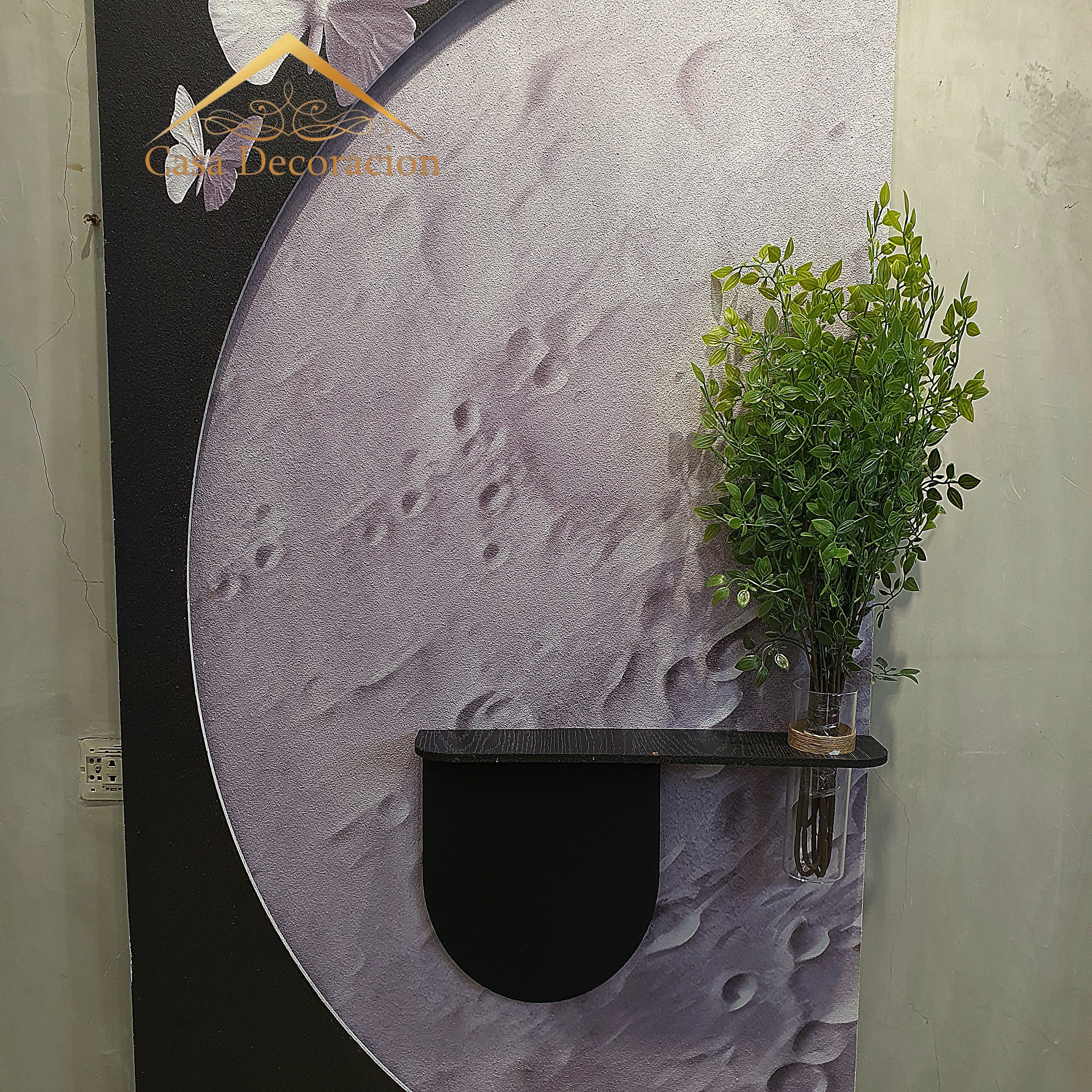 Moon-Themed Wall Art with Butterfly and Black Floating Vase