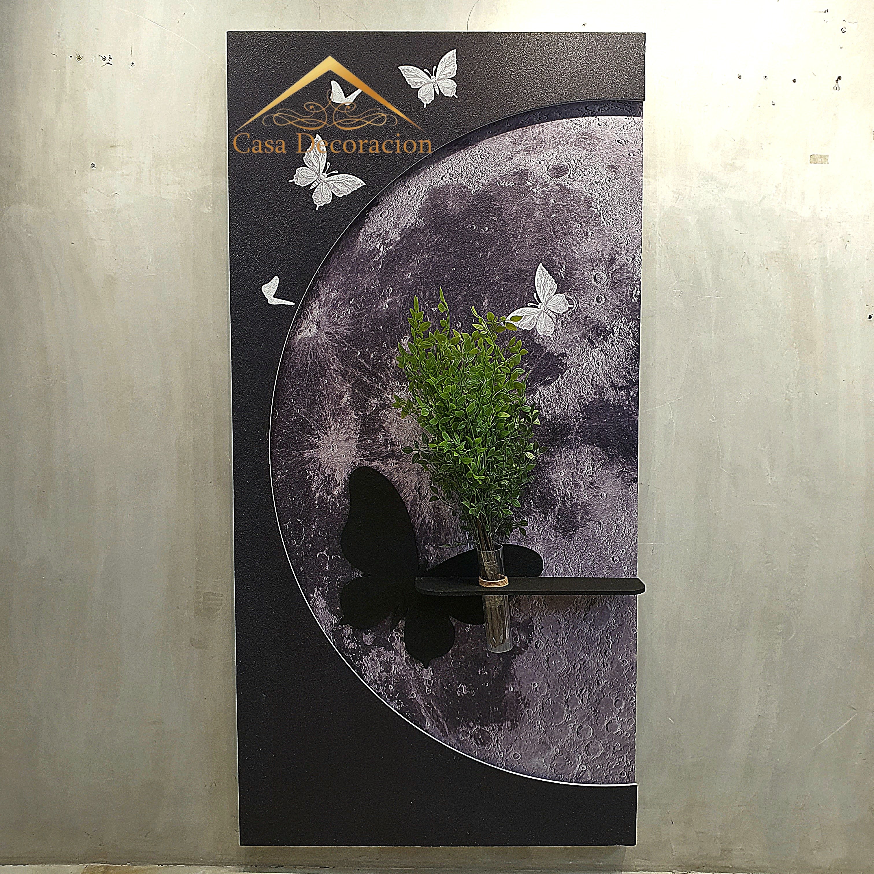 Moon-Themed Wal Art with Butterfly Floating Vase