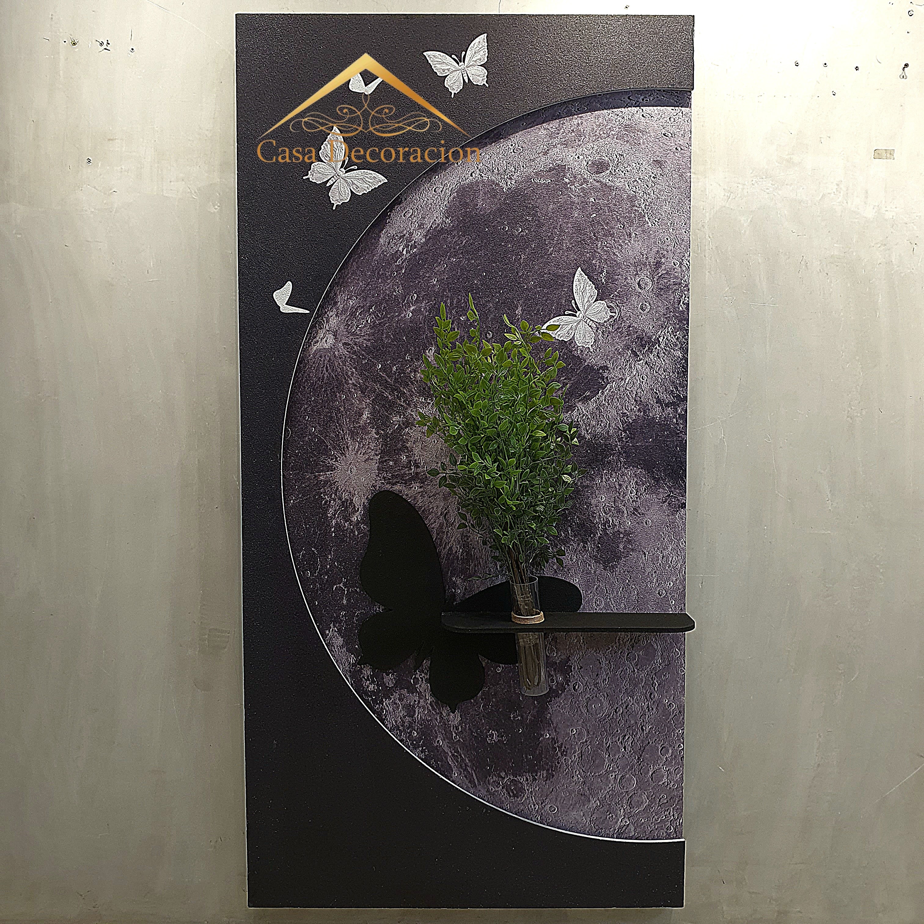 Moon-Themed Wal Art with Butterfly Floating Vase