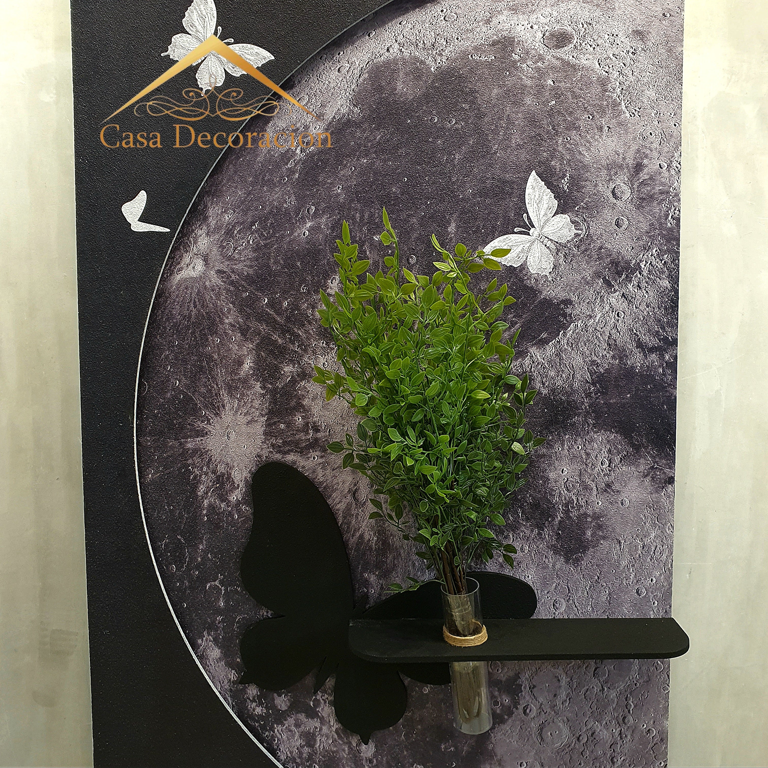 Moon-Themed Wal Art with Butterfly Floating Vase