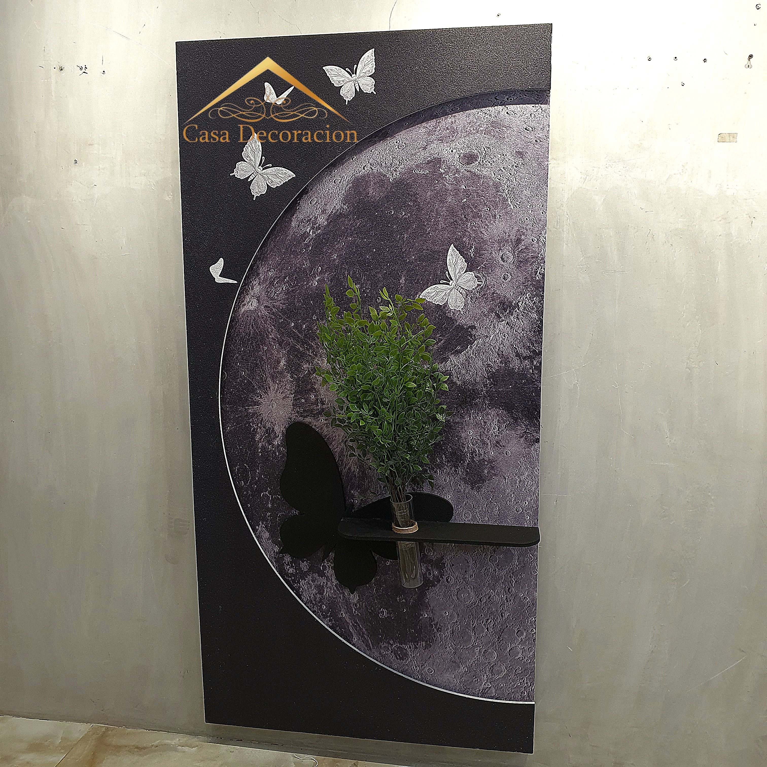Moon-Themed Wal Art with Butterfly Floating Vase