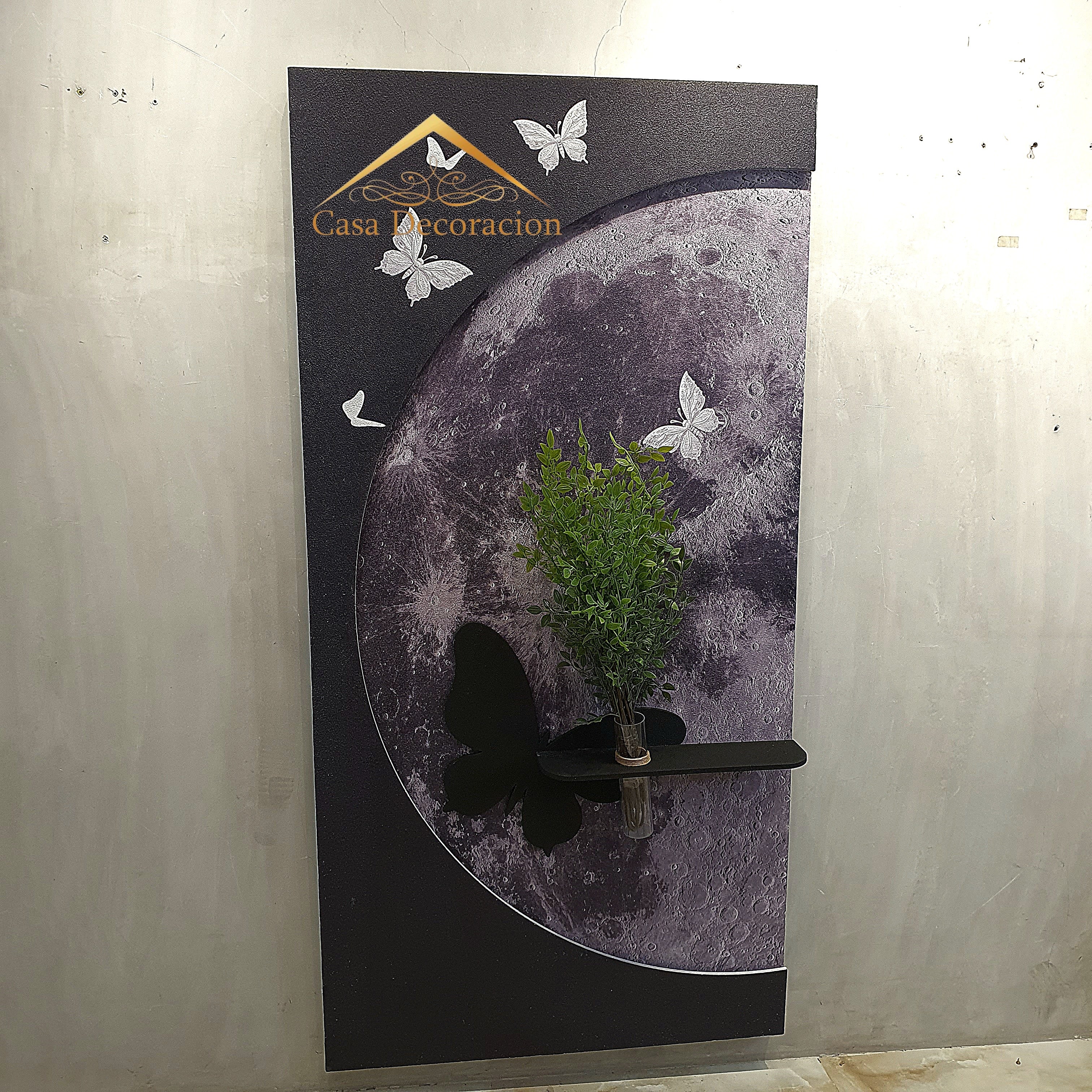 Moon-Themed Wal Art with Butterfly Floating Vase