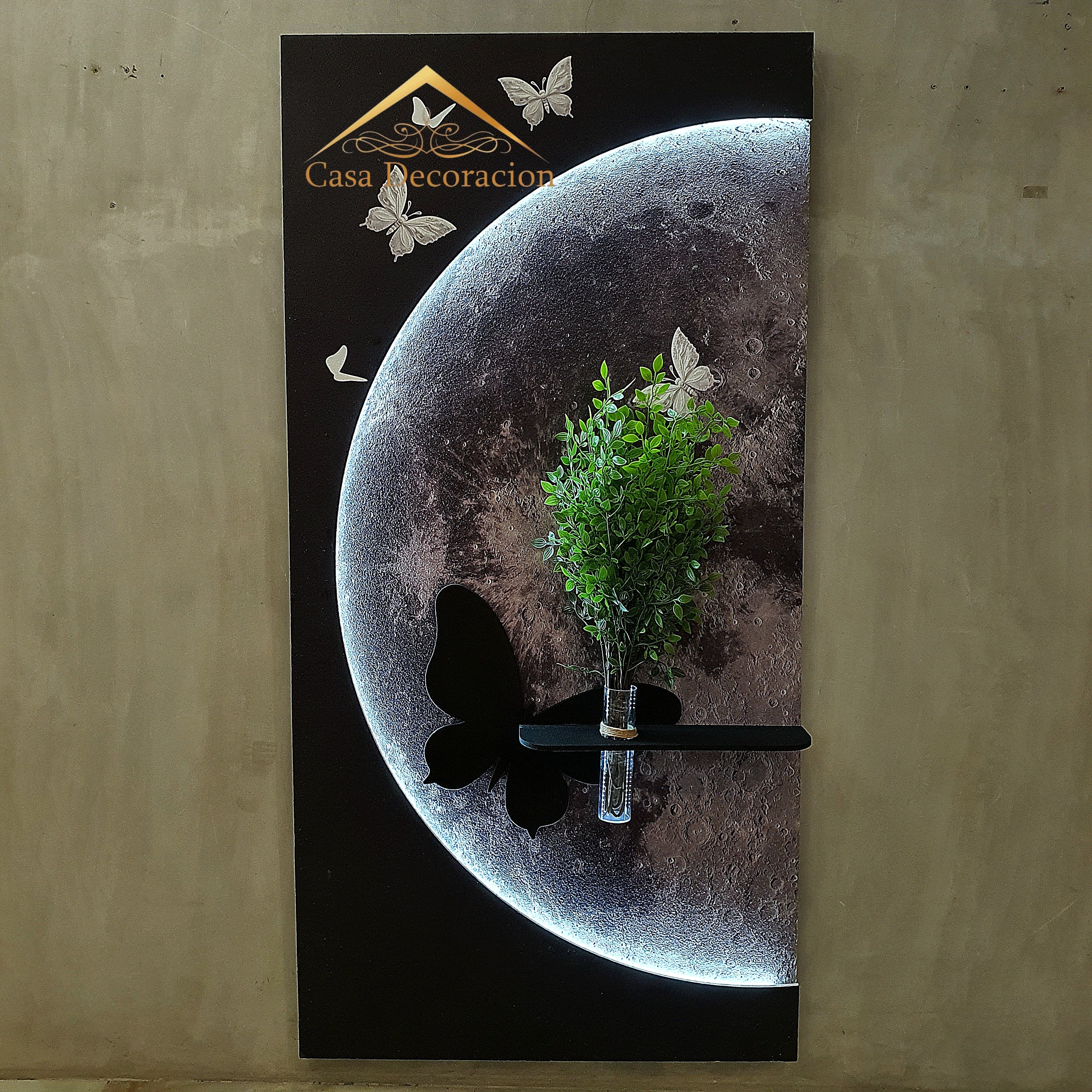 Moon-Themed Wal Art with Butterfly Floating Vase