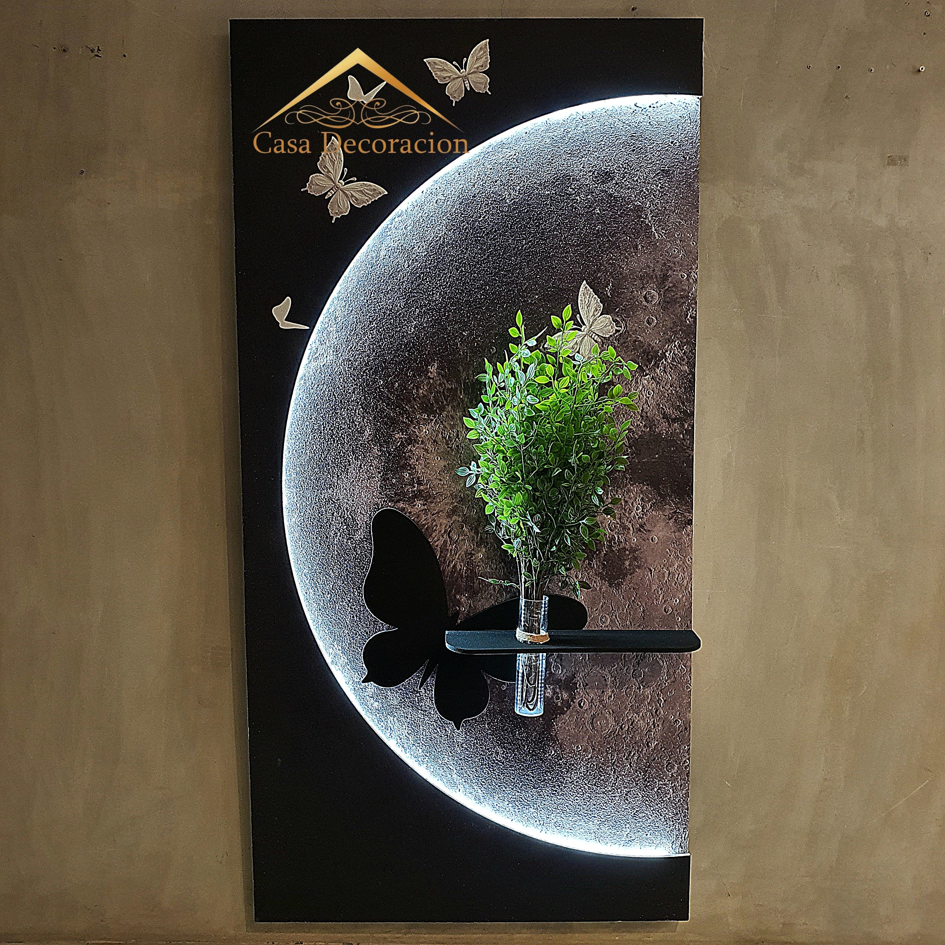 Moon-Themed Wal Art with Butterfly Floating Vase