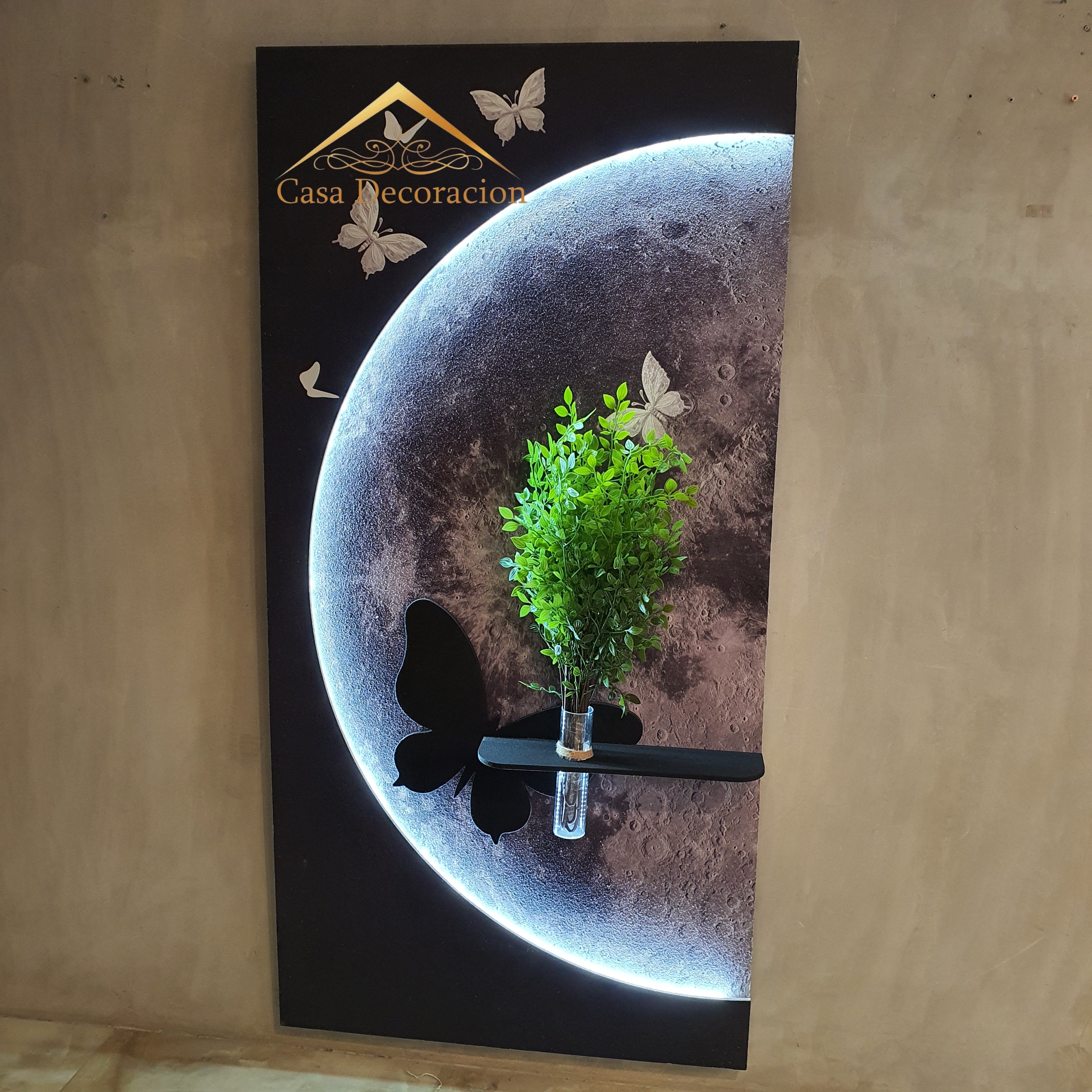 Moon-Themed Wal Art with Butterfly Floating Vase