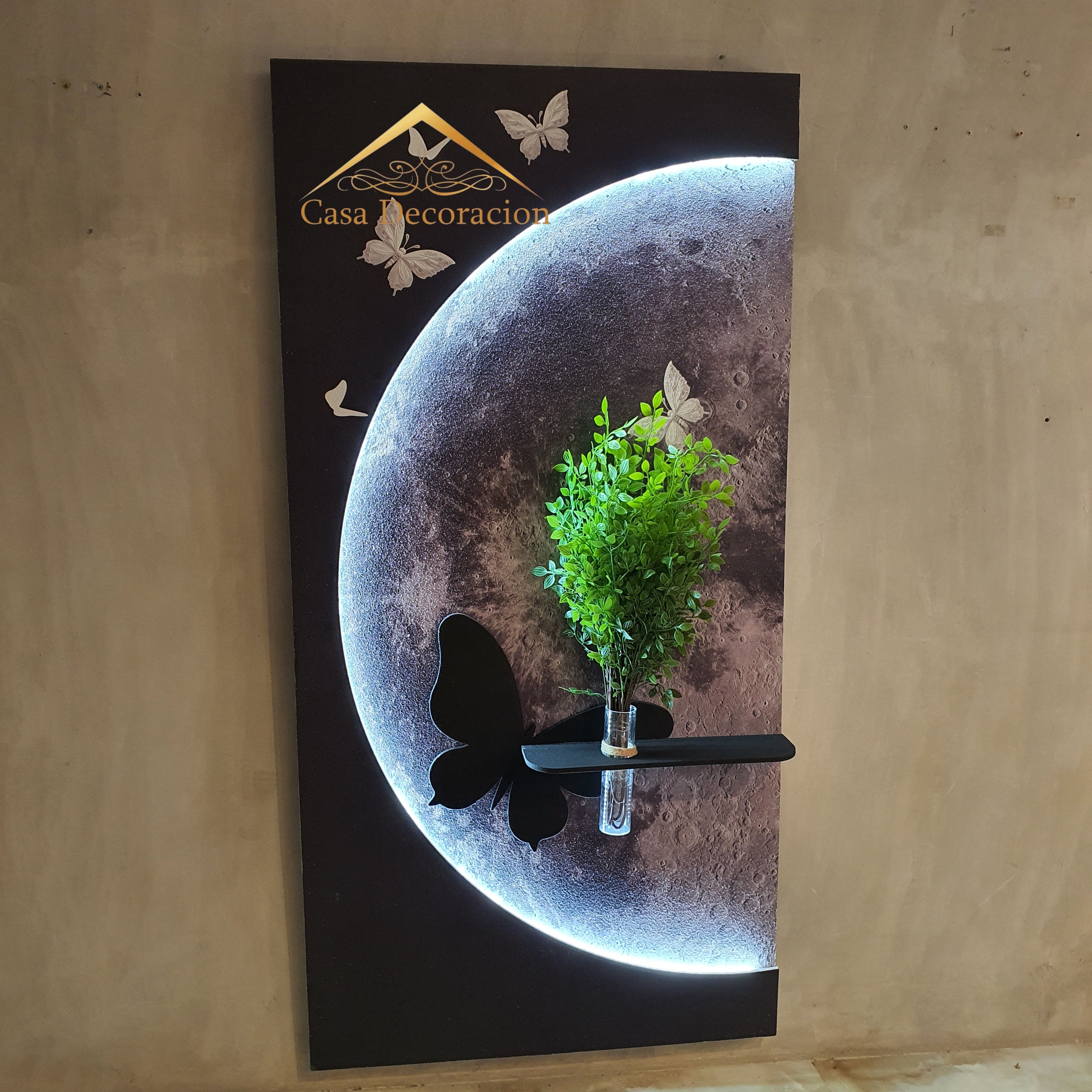 Moon-Themed Wal Art with Butterfly Floating Vase