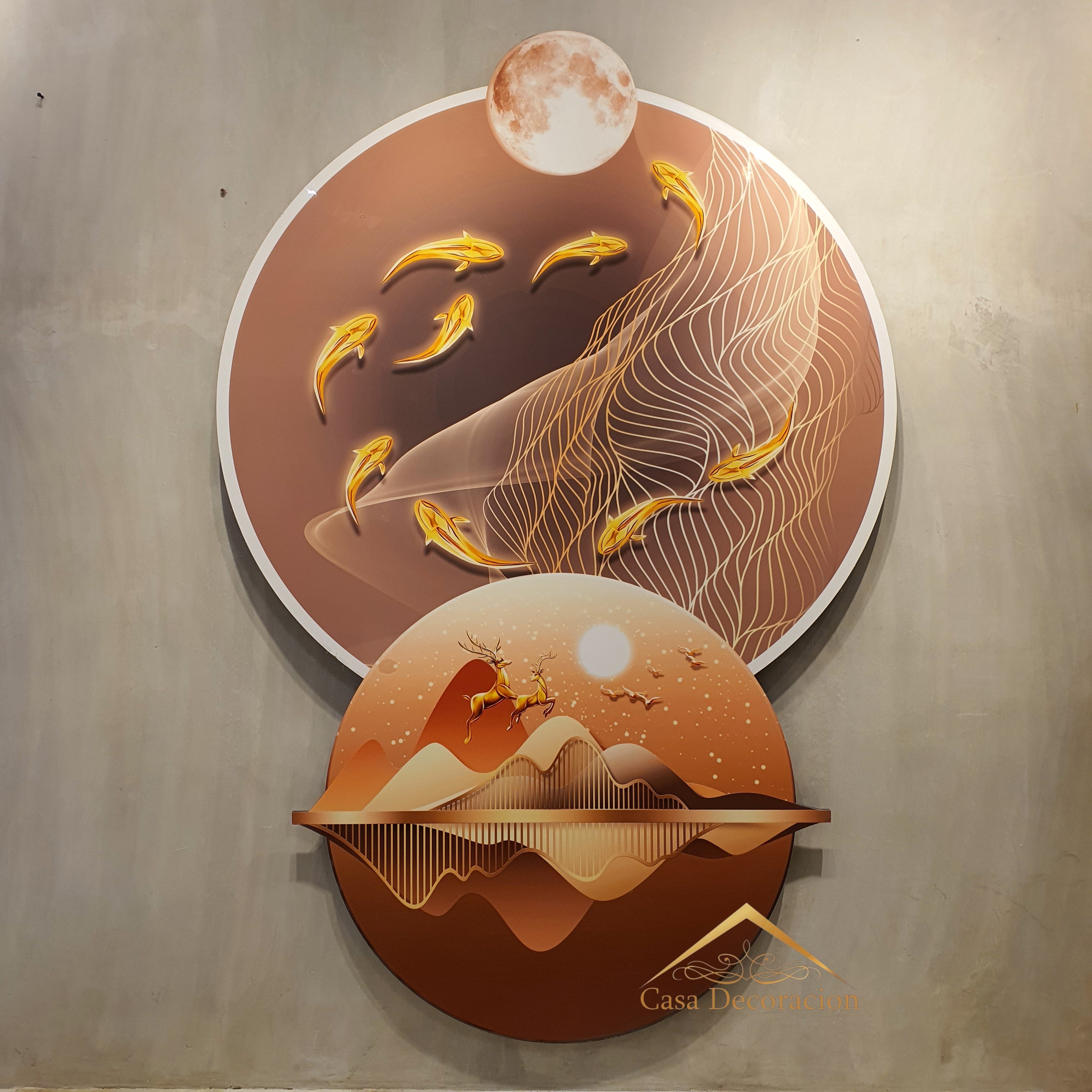 Orange Koi Fish W/ LED Light 3D Crystal Painting - Vertical