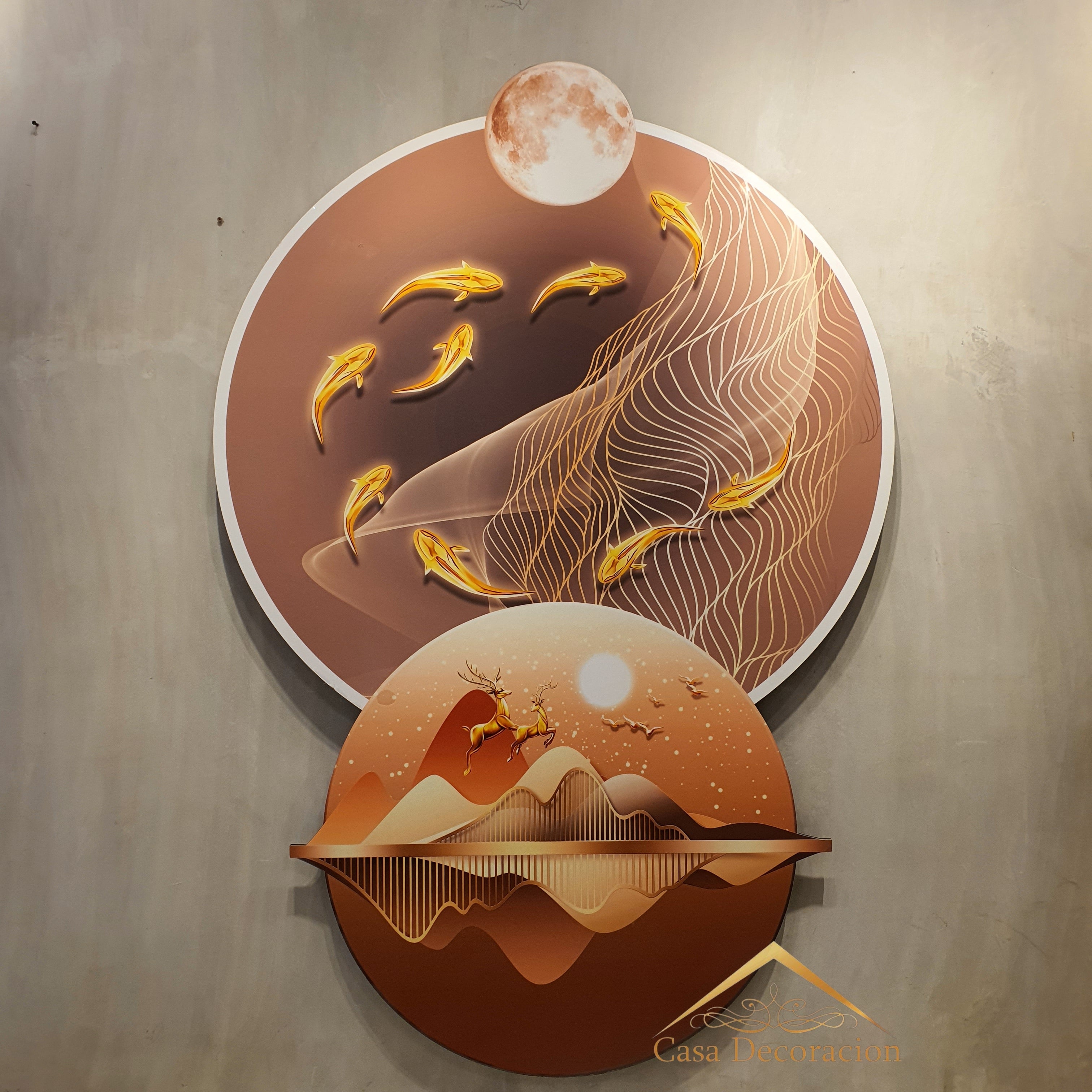 Orange Koi Fish W/ LED Light 3D Crystal Painting - Vertical