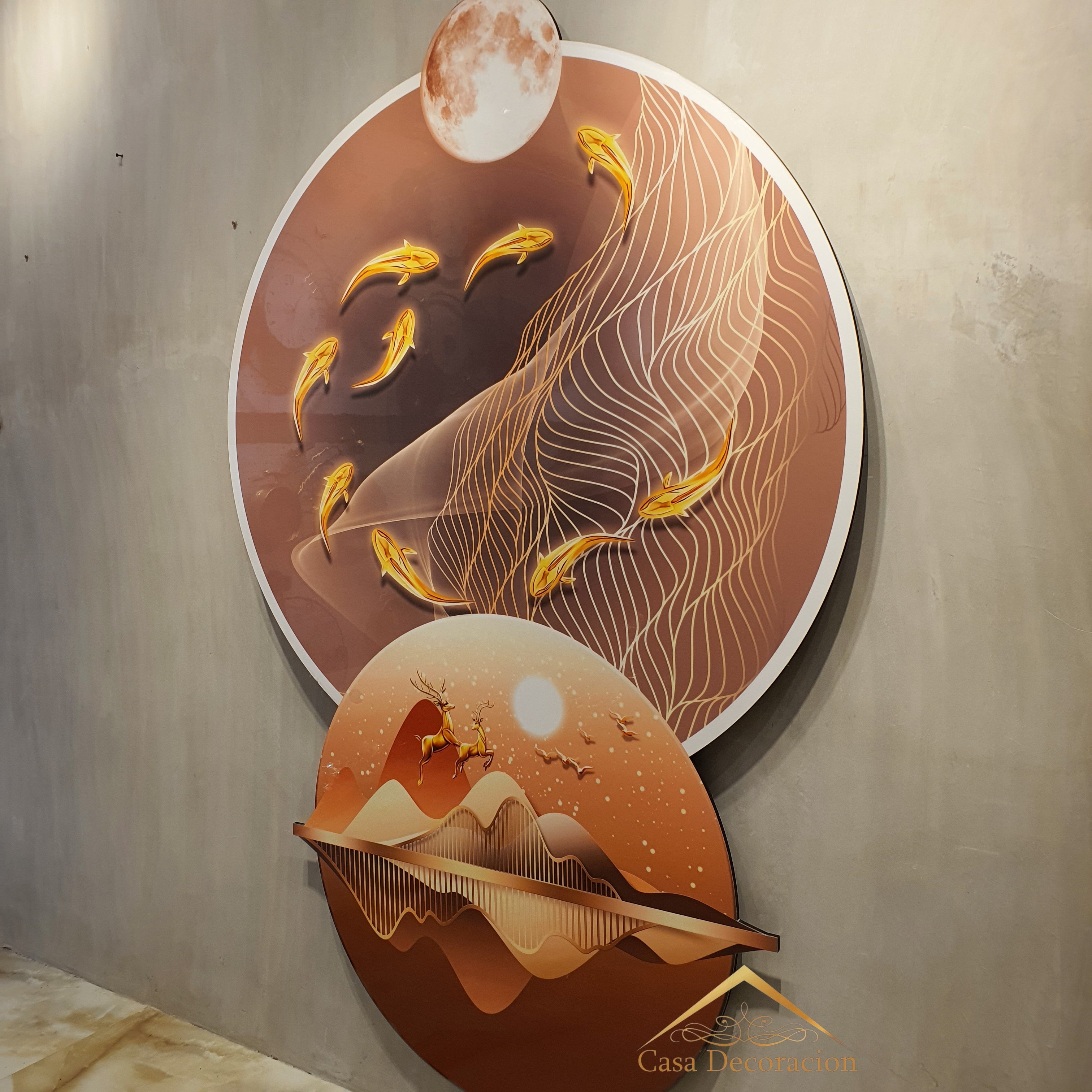 Orange Koi Fish W/ LED Light 3D Crystal Painting - Vertical