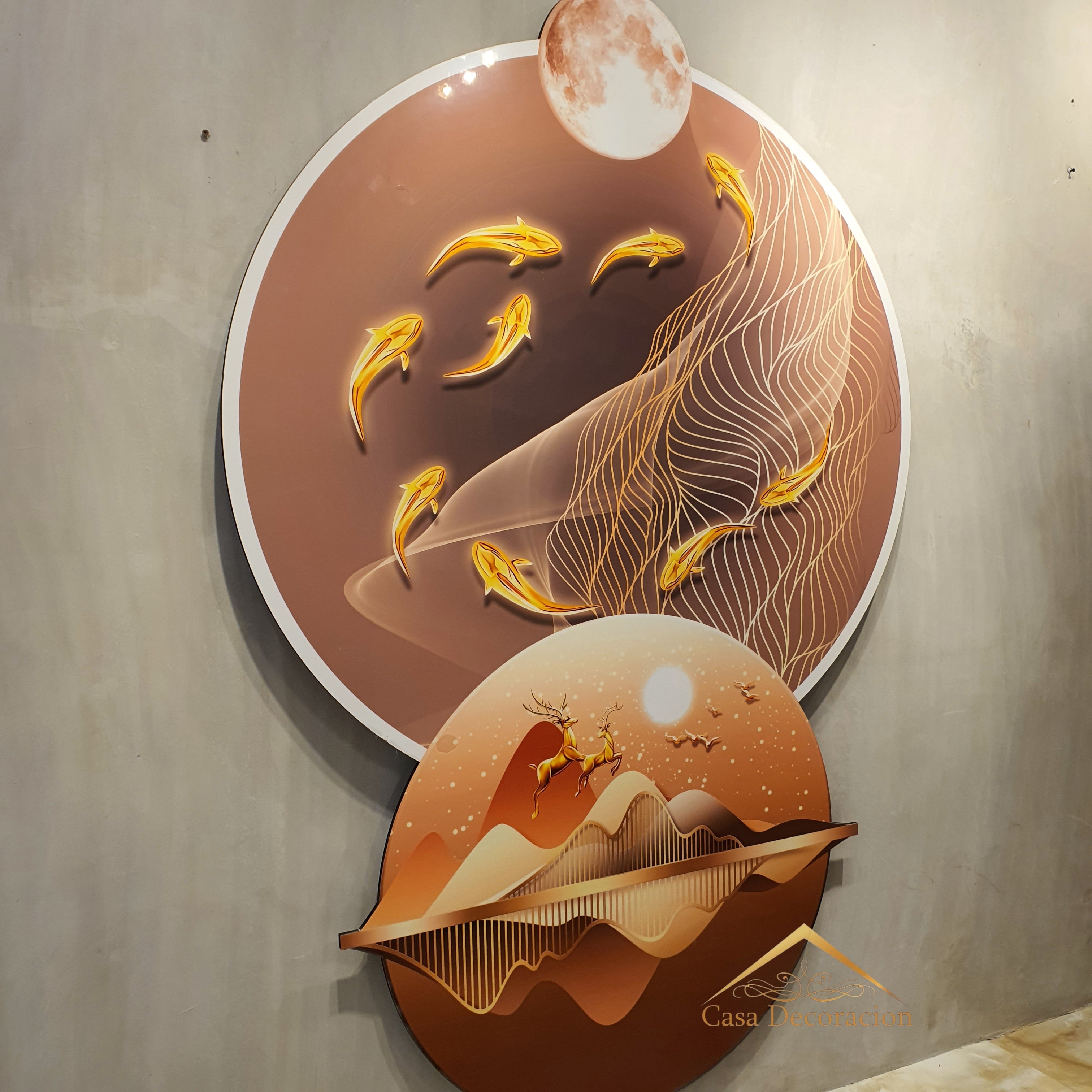 Orange Koi Fish W/ LED Light 3D Crystal Painting - Vertical