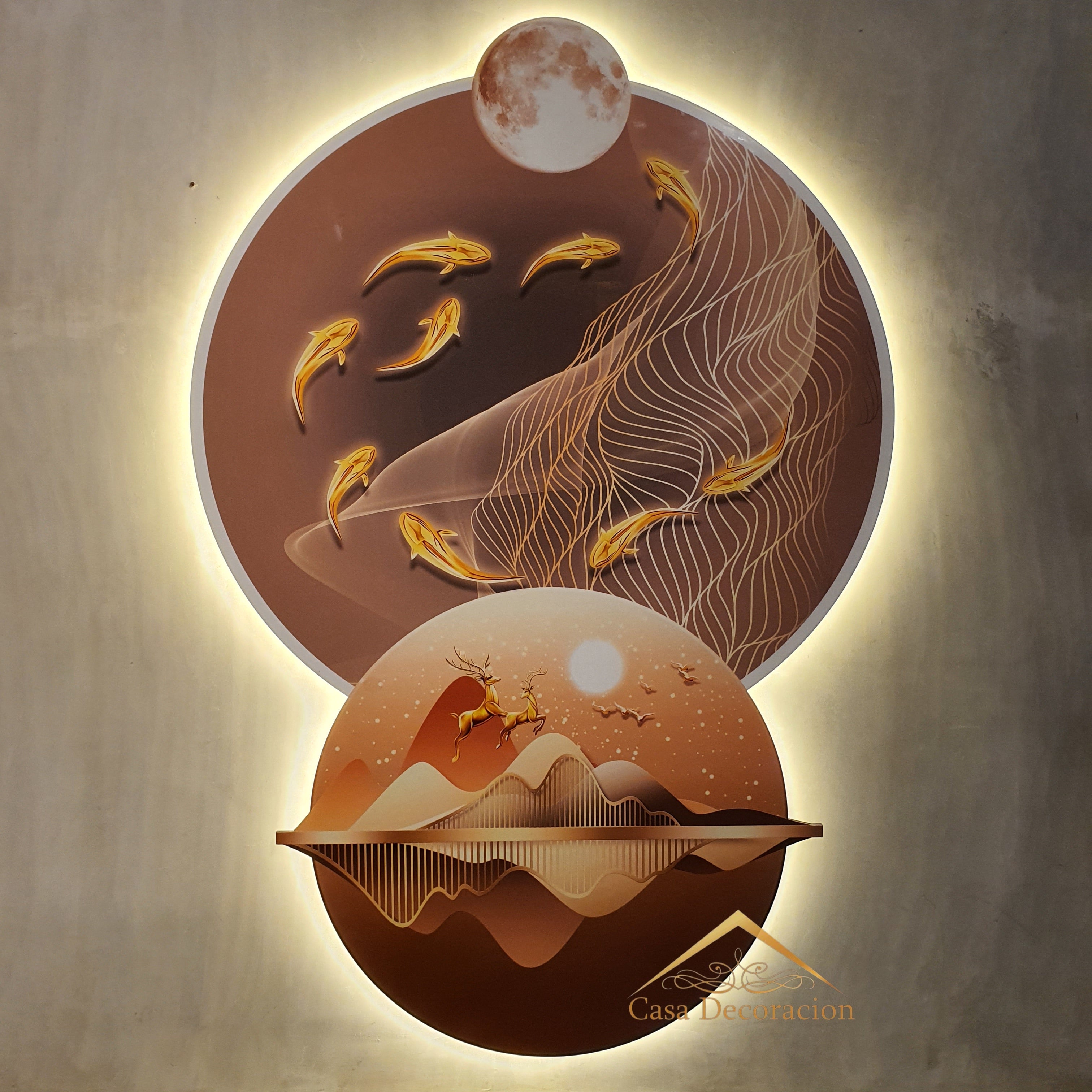 Orange Koi Fish W/ LED Light 3D Crystal Painting - Vertical