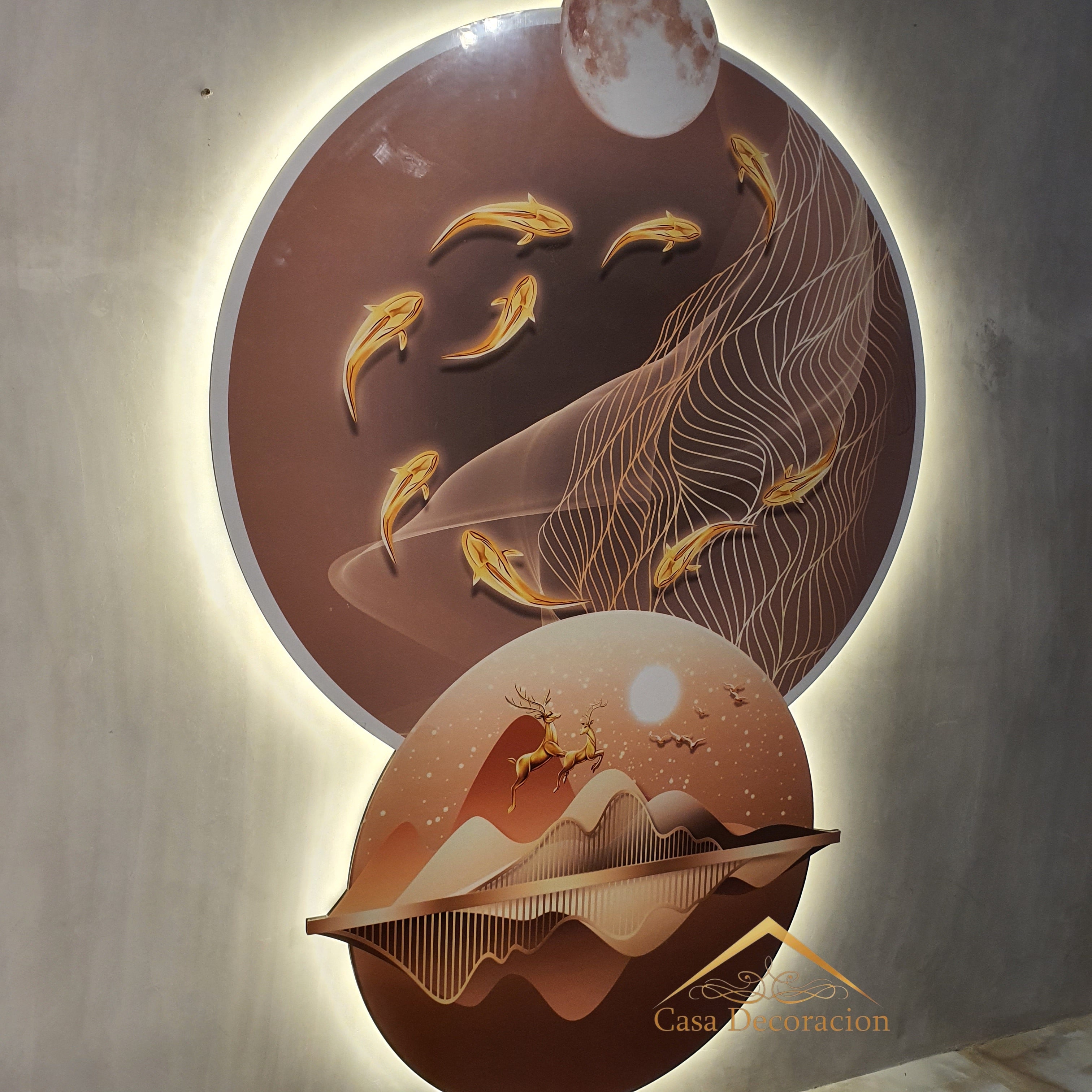 Orange Koi Fish W/ LED Light 3D Crystal Painting - Vertical