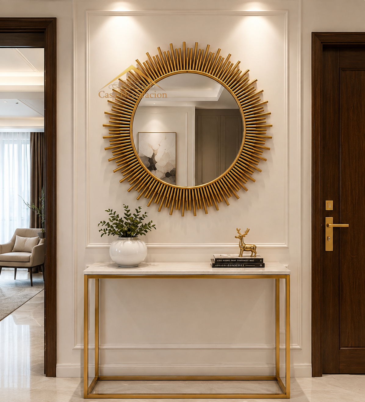 Round Stainless Steel Console Mirror