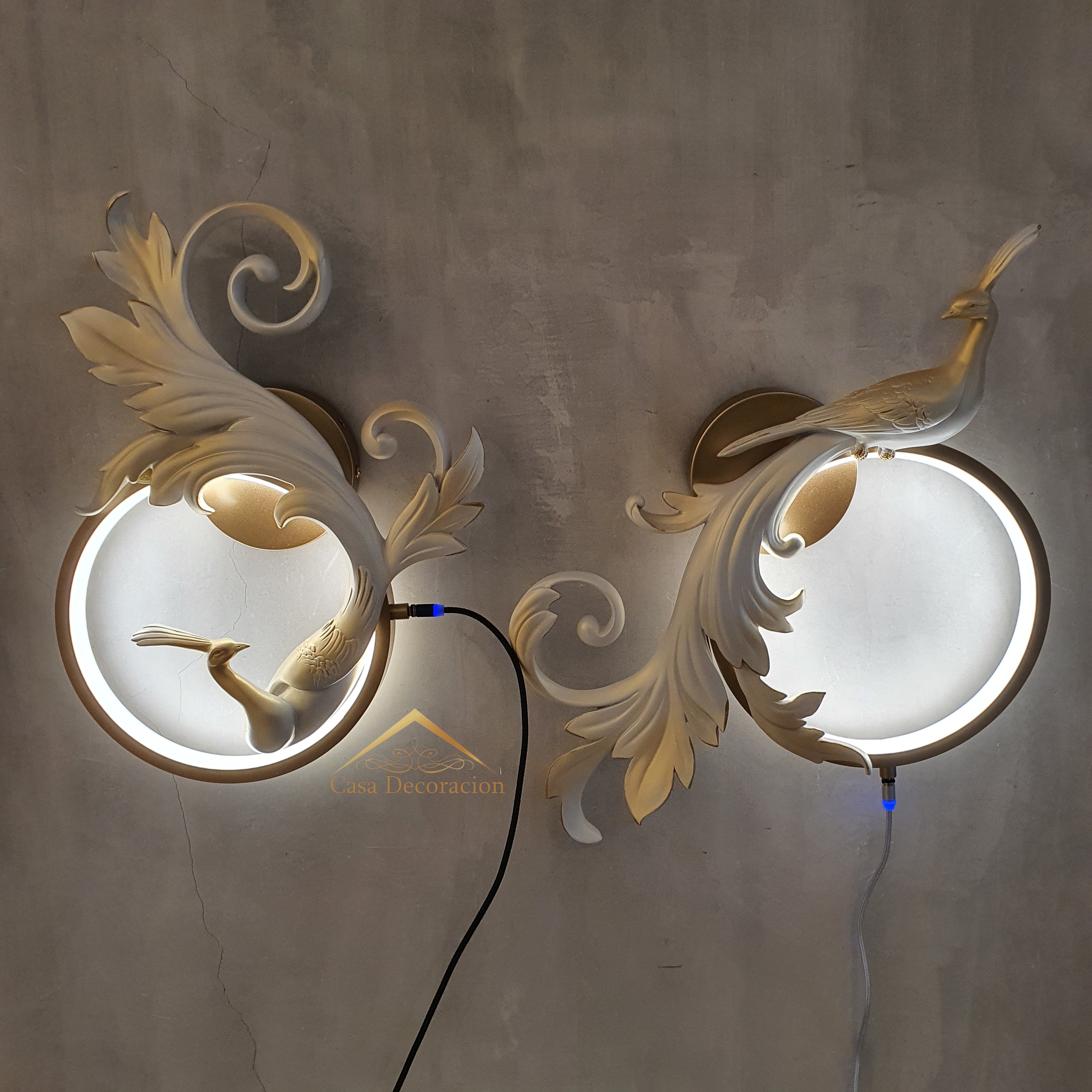 Resin White Peacock w/ LED Light - Set of 2