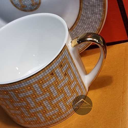 HRMS Striped Gold Cup and Saucer - A1001