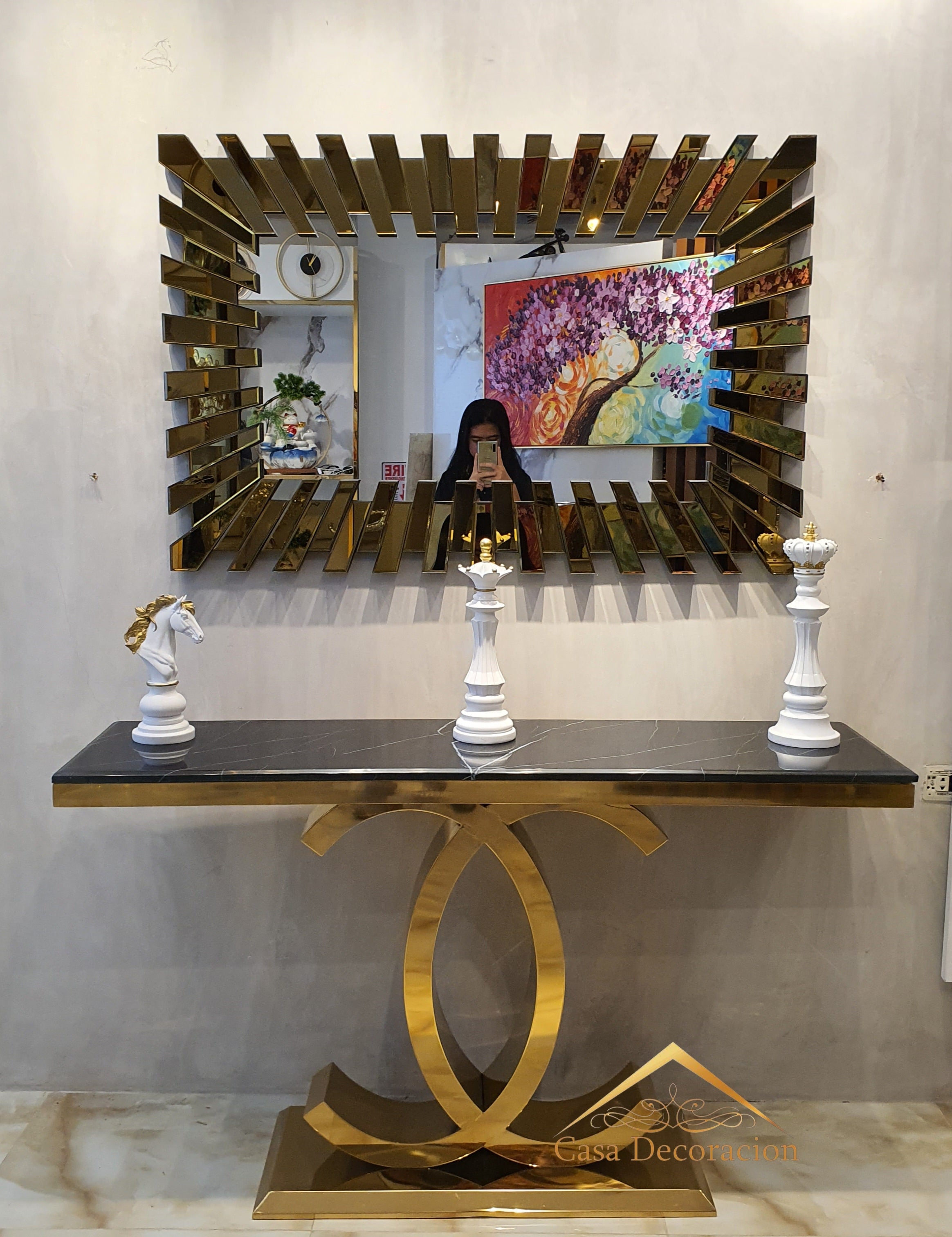 Gold Infinity Console Table Black Top