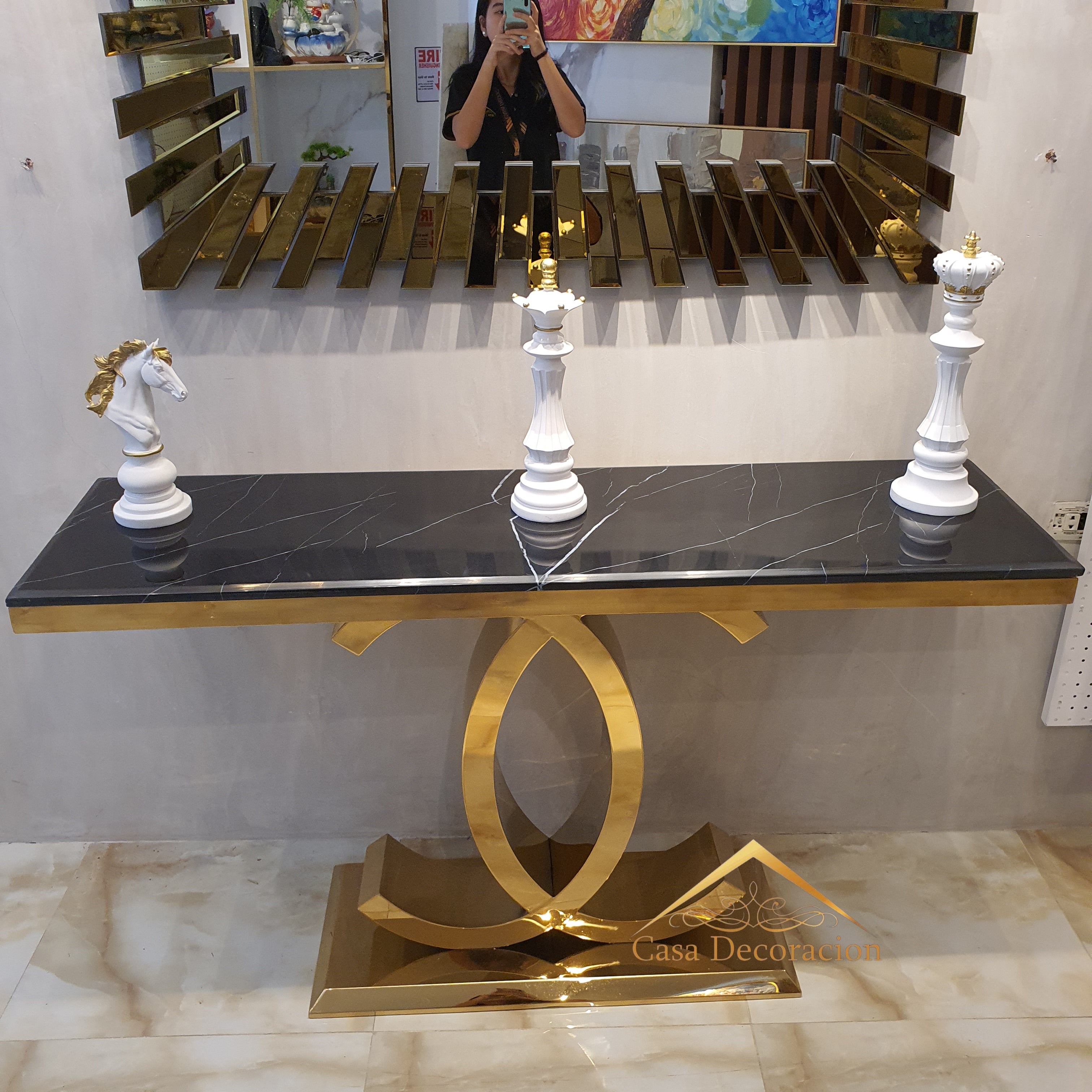 Gold Infinity Console Table Black Top