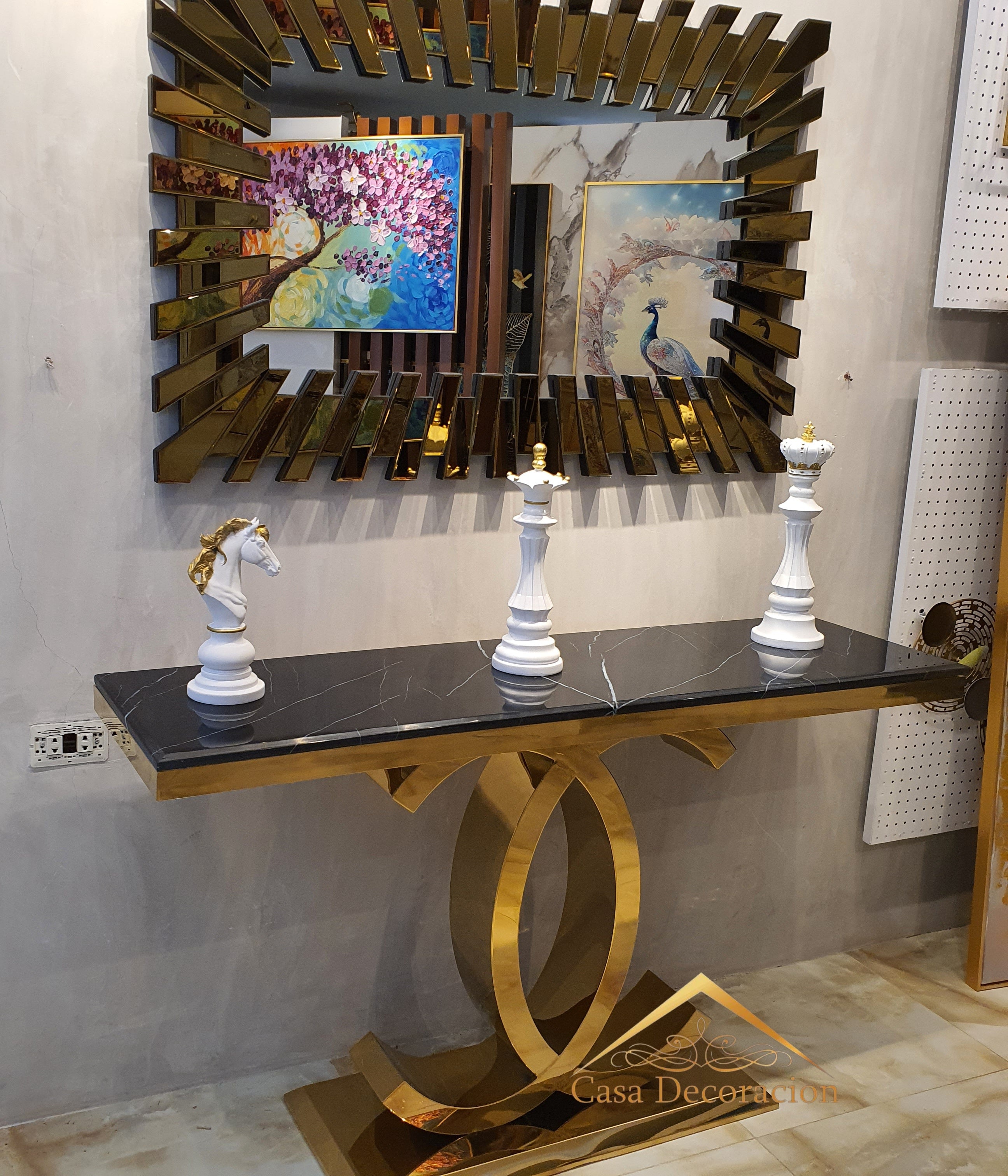 Gold Infinity Console Table Black Top