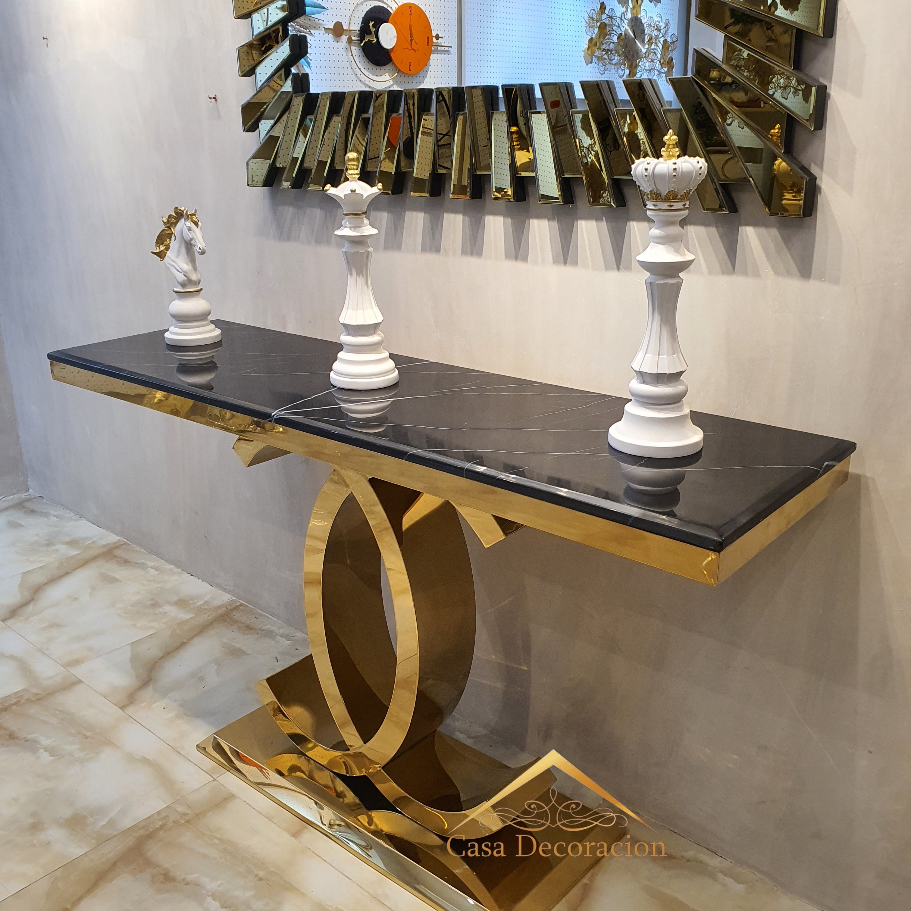 Gold Infinity Console Table Black Top