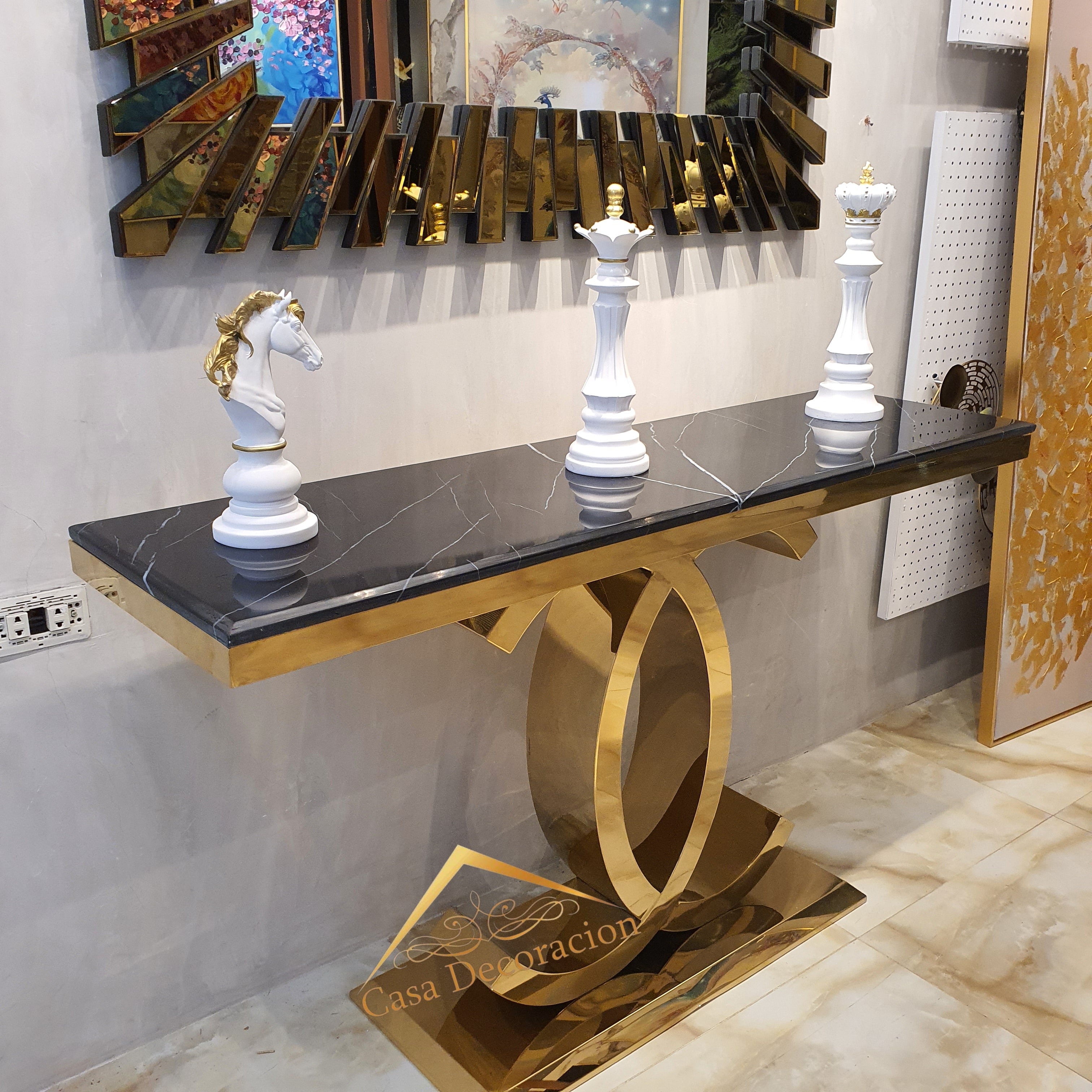Gold Infinity Console Table Black Top