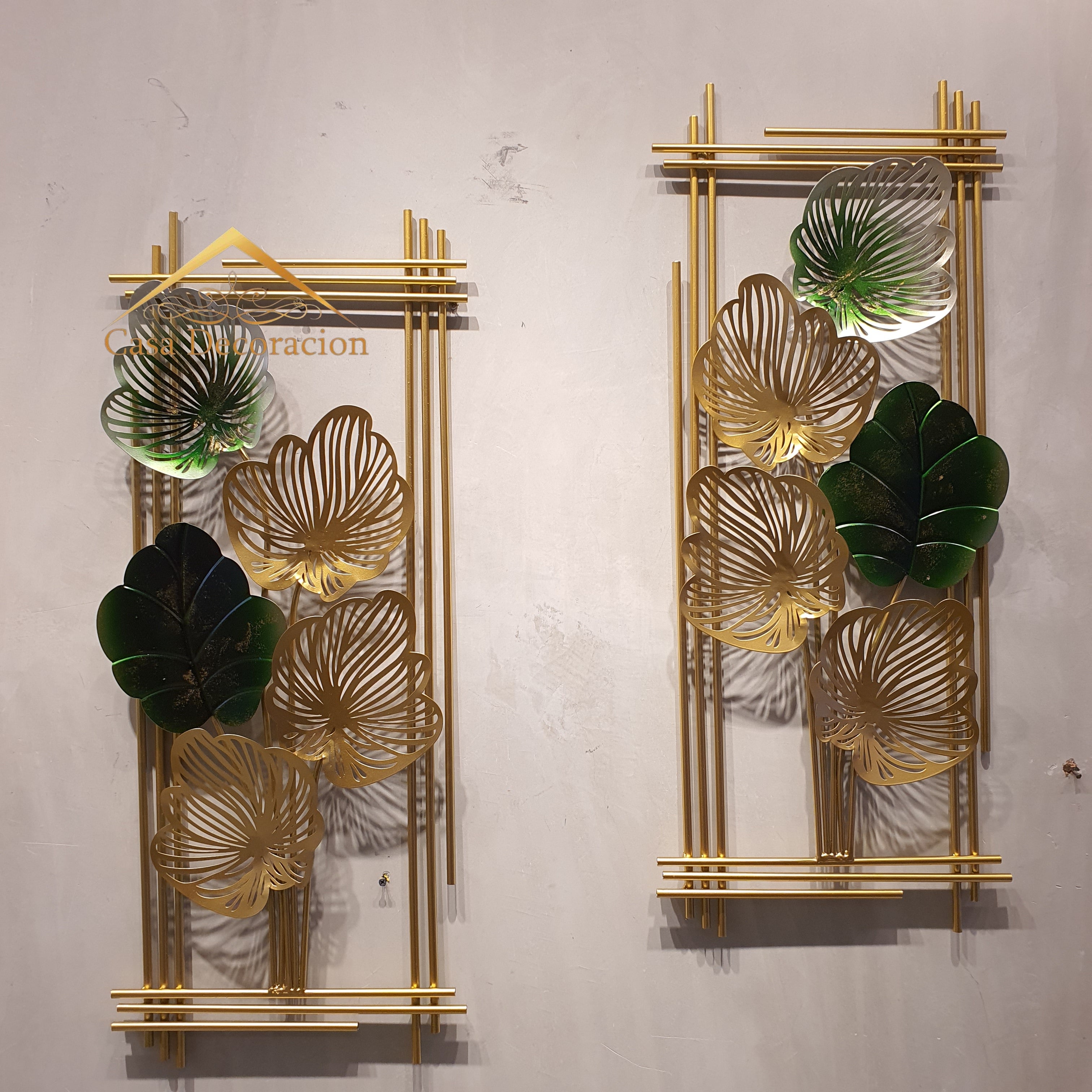 Gold and Green Leaves Metal Decor Set of 2