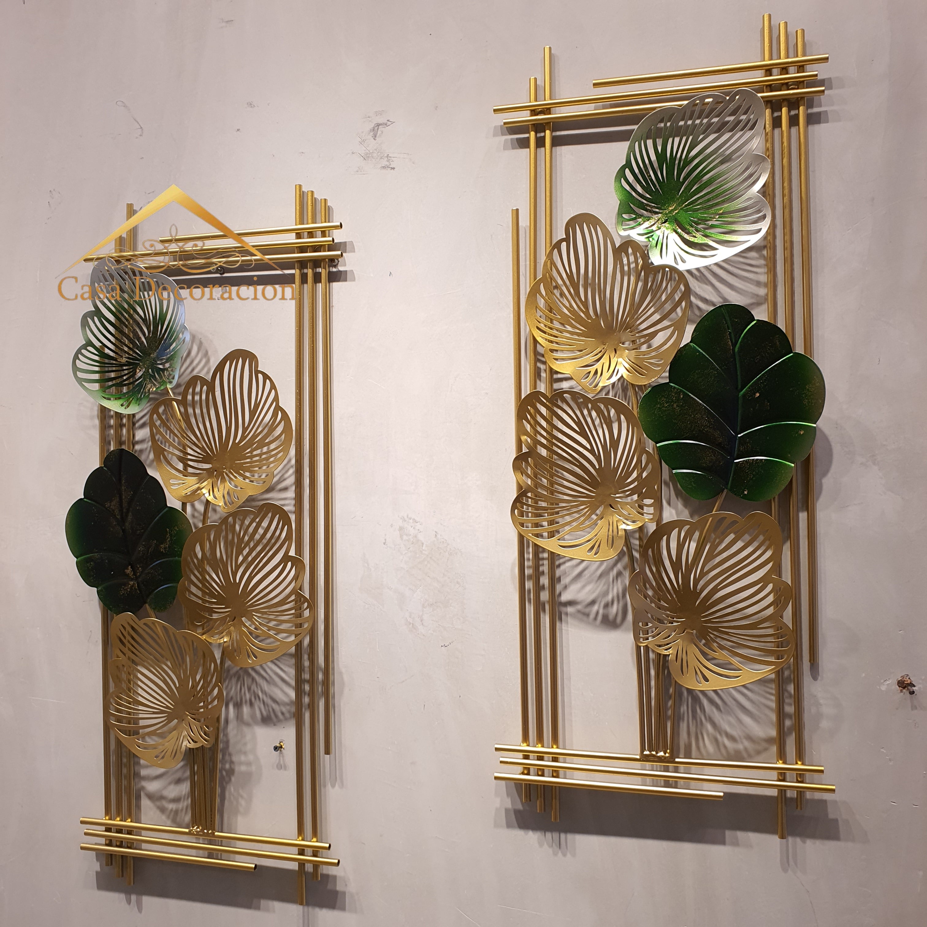 Gold and Green Leaves Metal Decor Set of 2