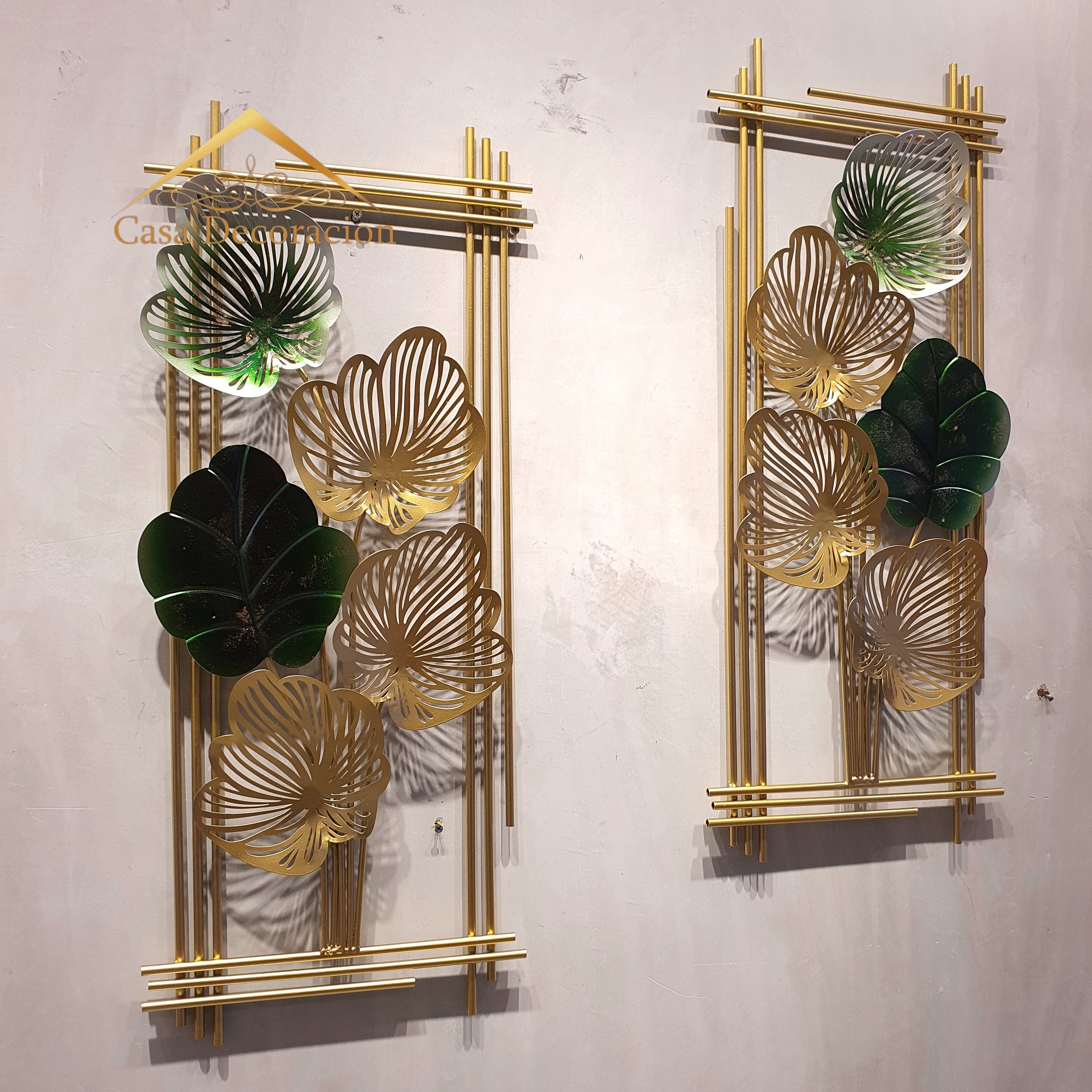 Gold and Green Leaves Metal Decor Set of 2