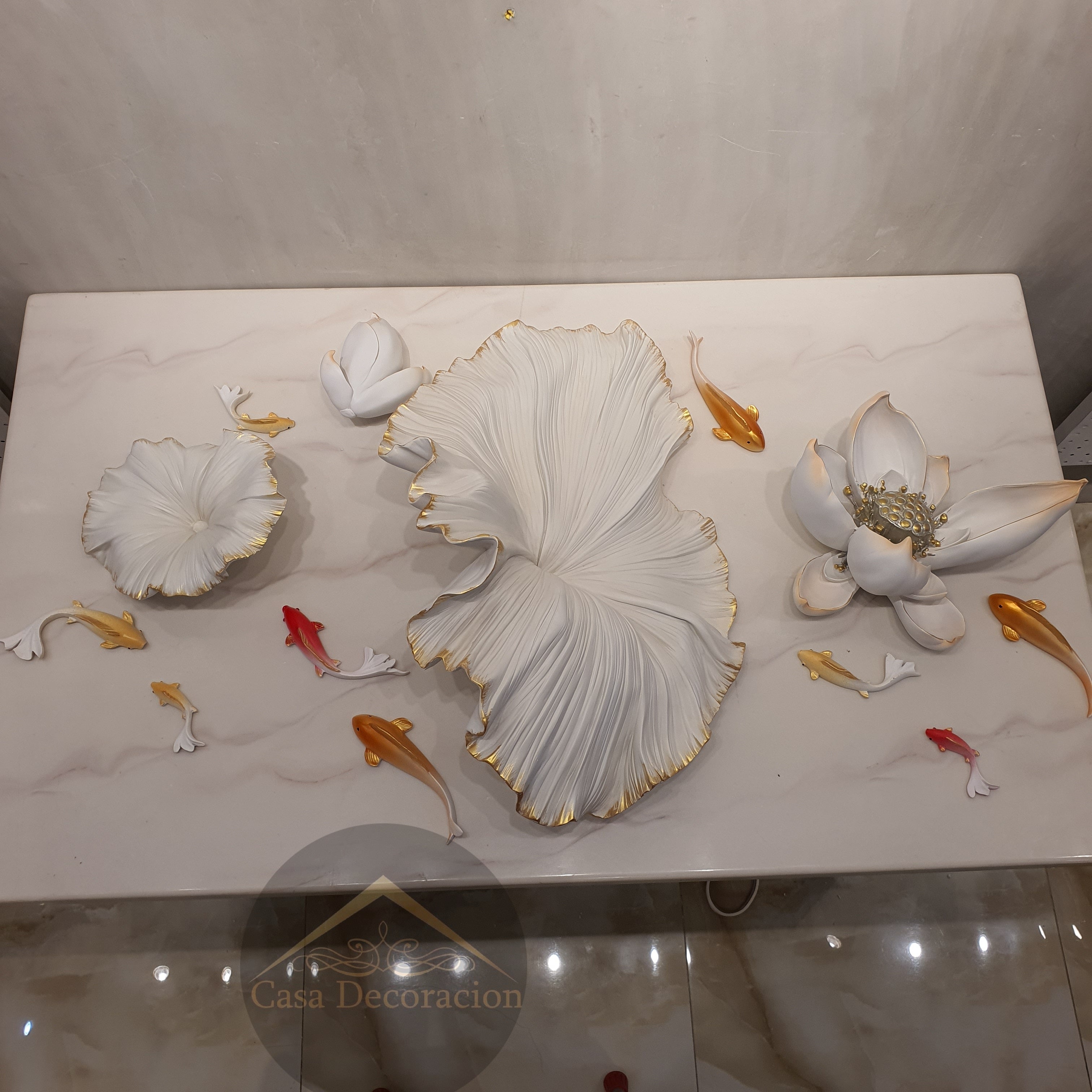 Koi Fish and Lotus Resin Wall Art