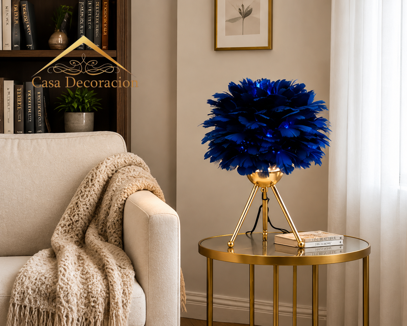 Dark Blue Feather Table Lamp