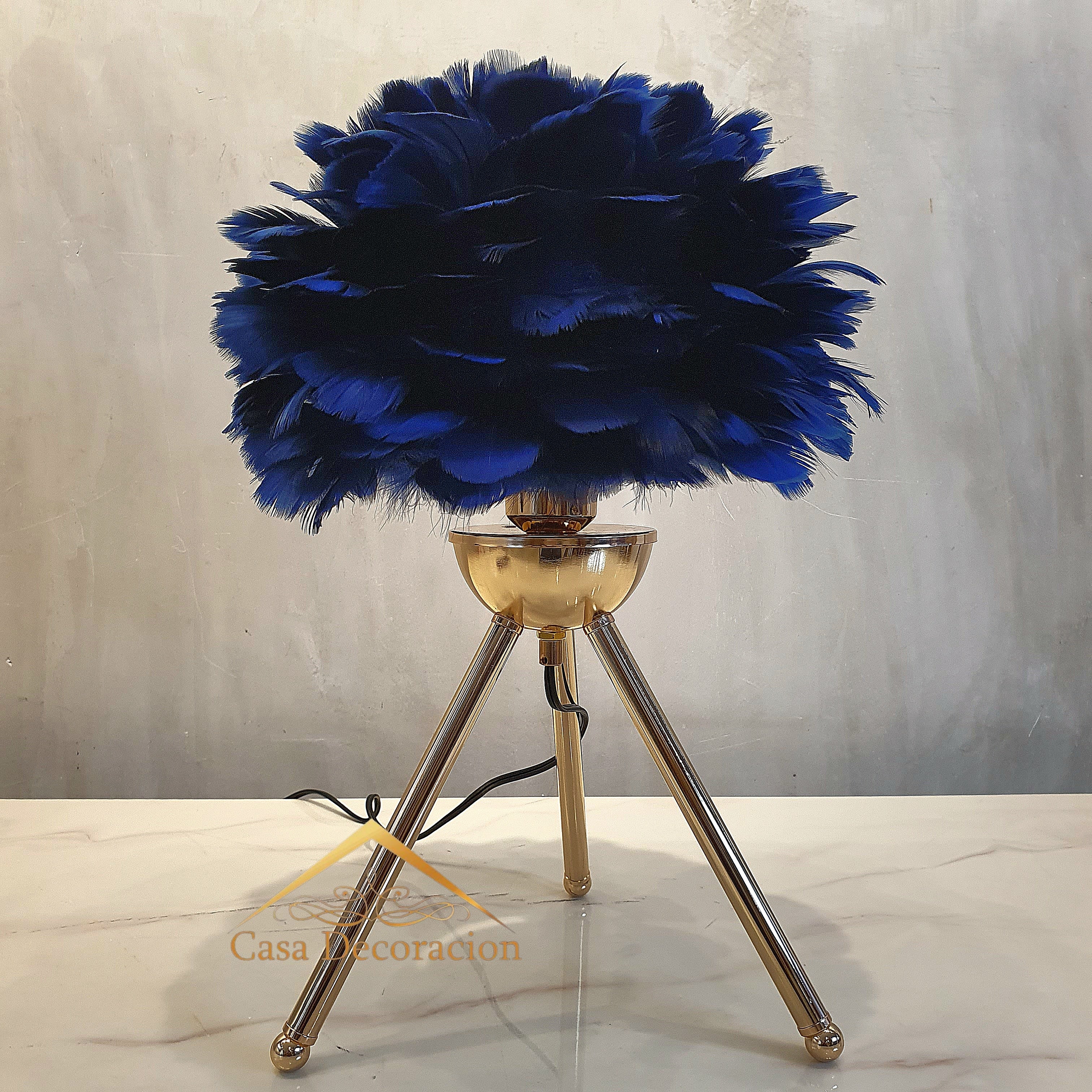 Dark Blue Feather Table Lamp