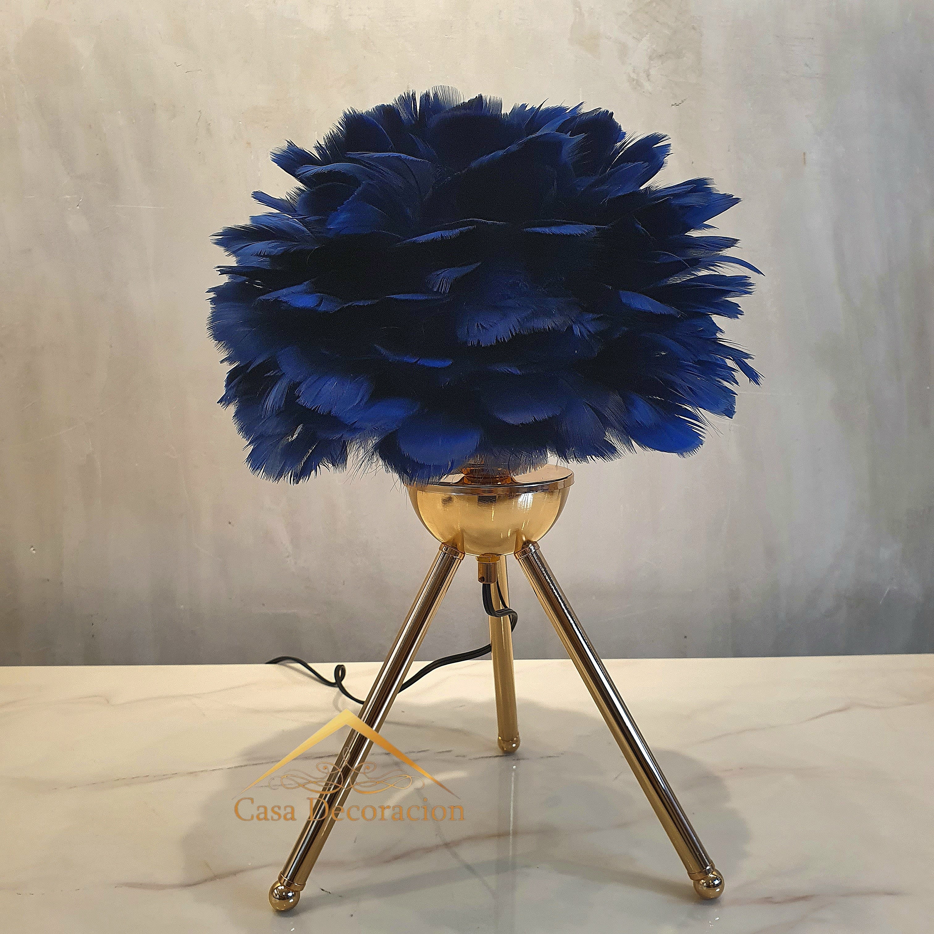 Dark Blue Feather Table Lamp