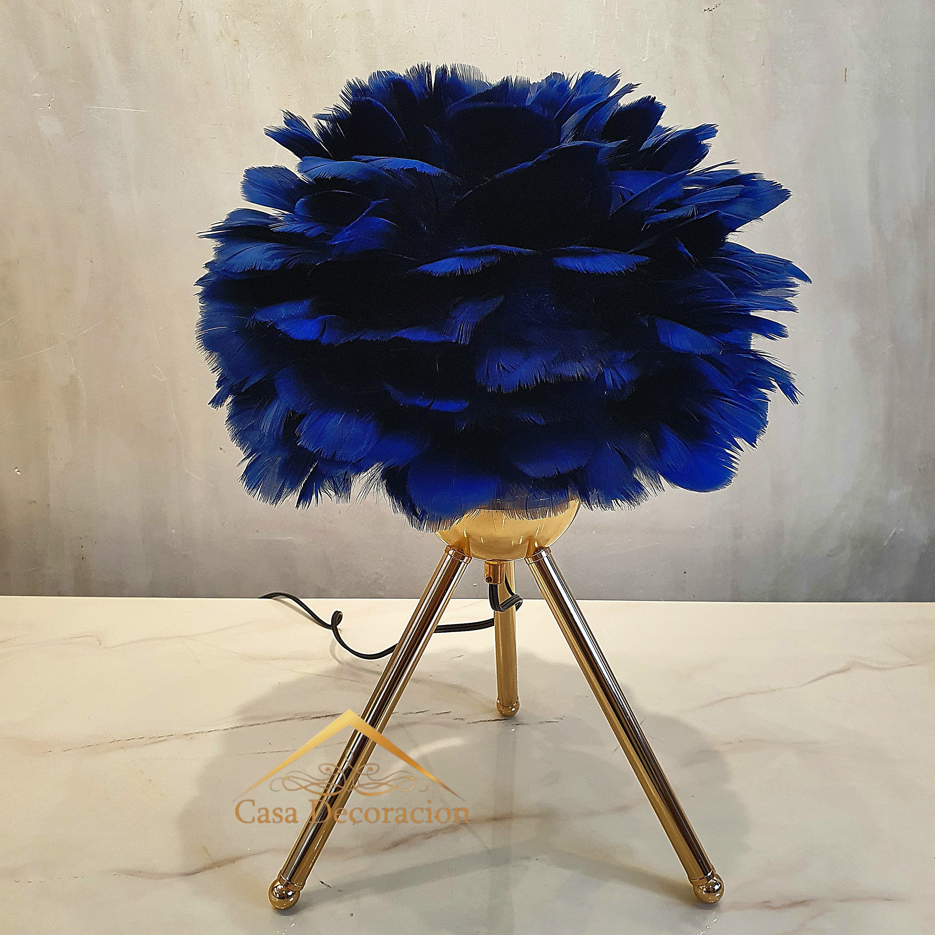 Dark Blue Feather Table Lamp