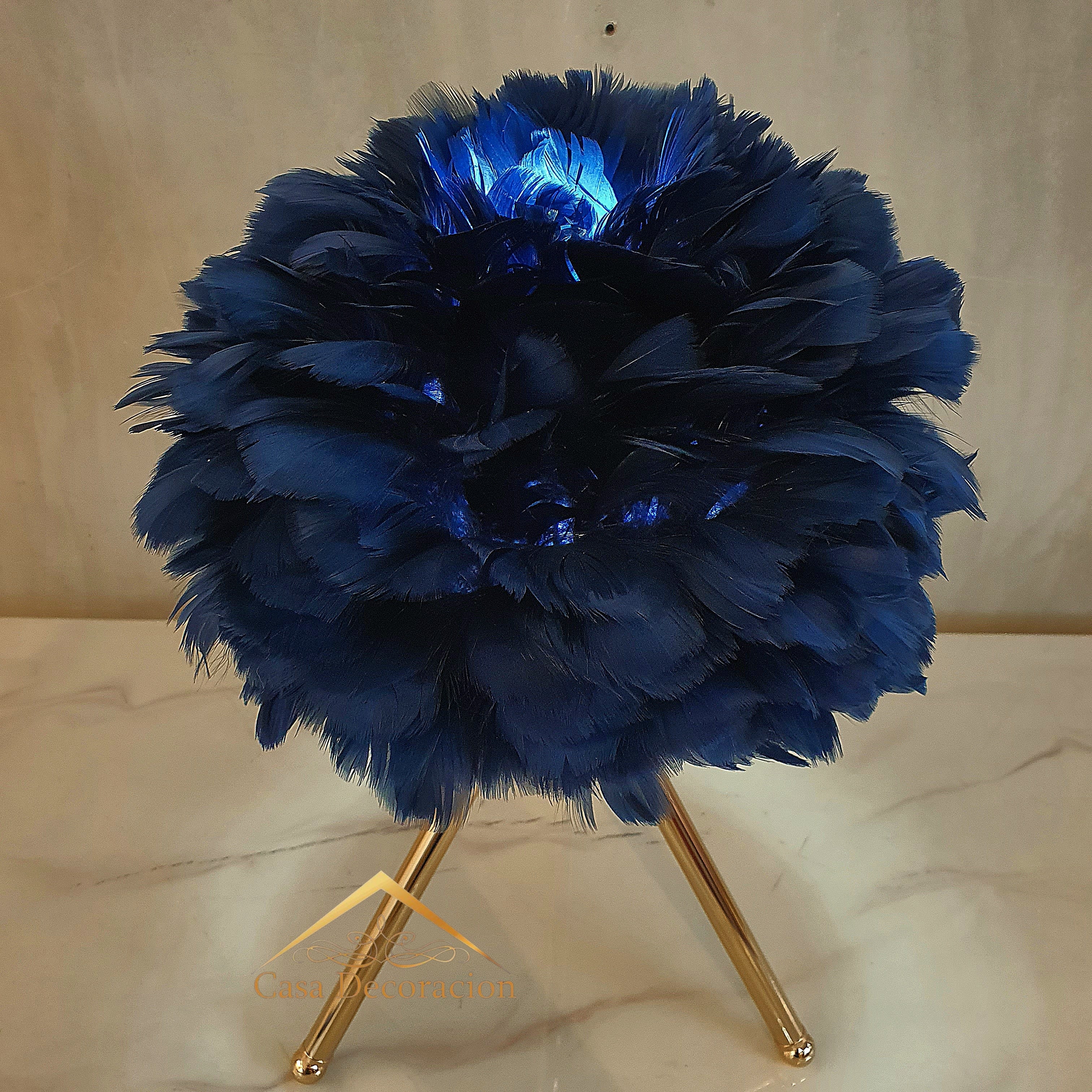 Dark Blue Feather Table Lamp