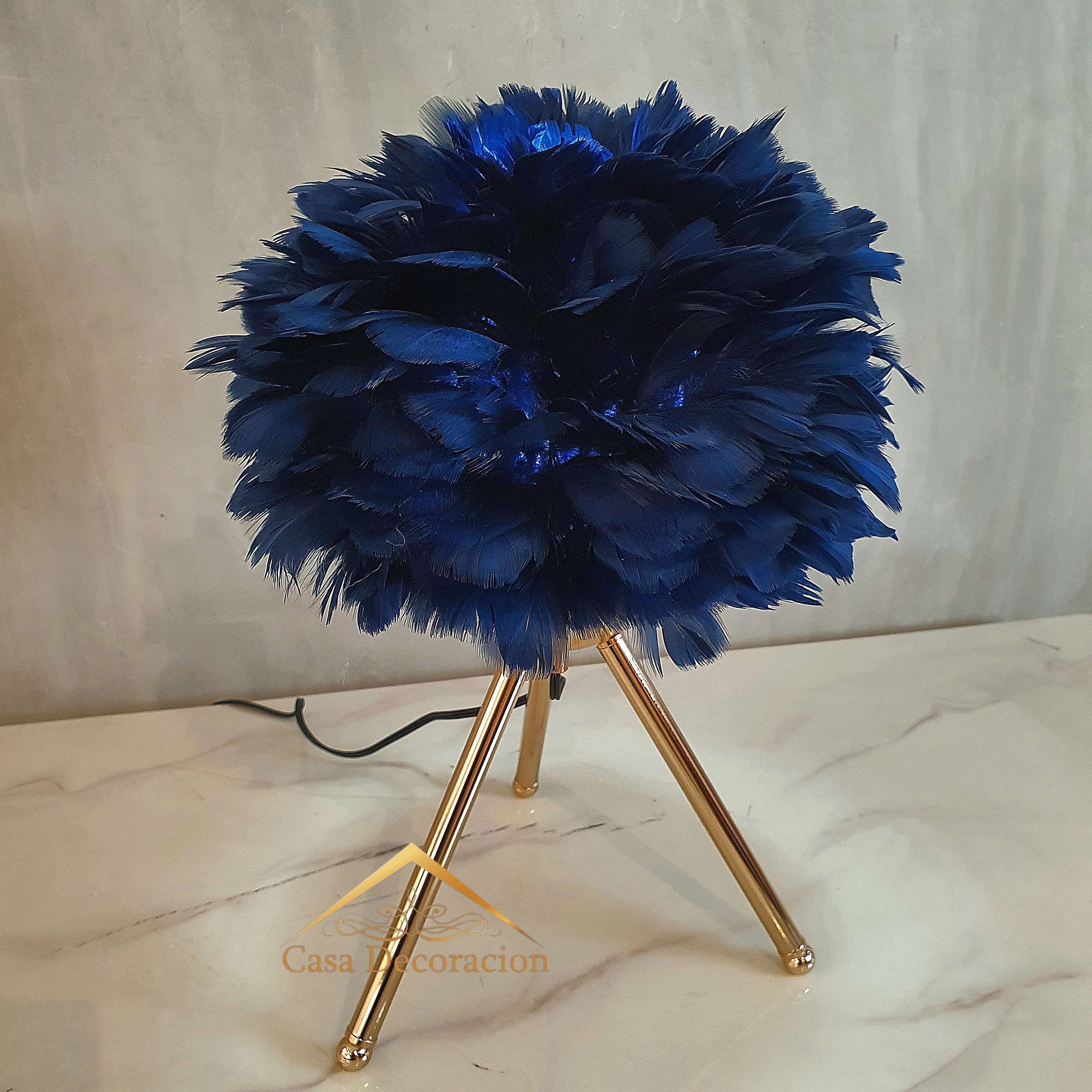Dark Blue Feather Table Lamp