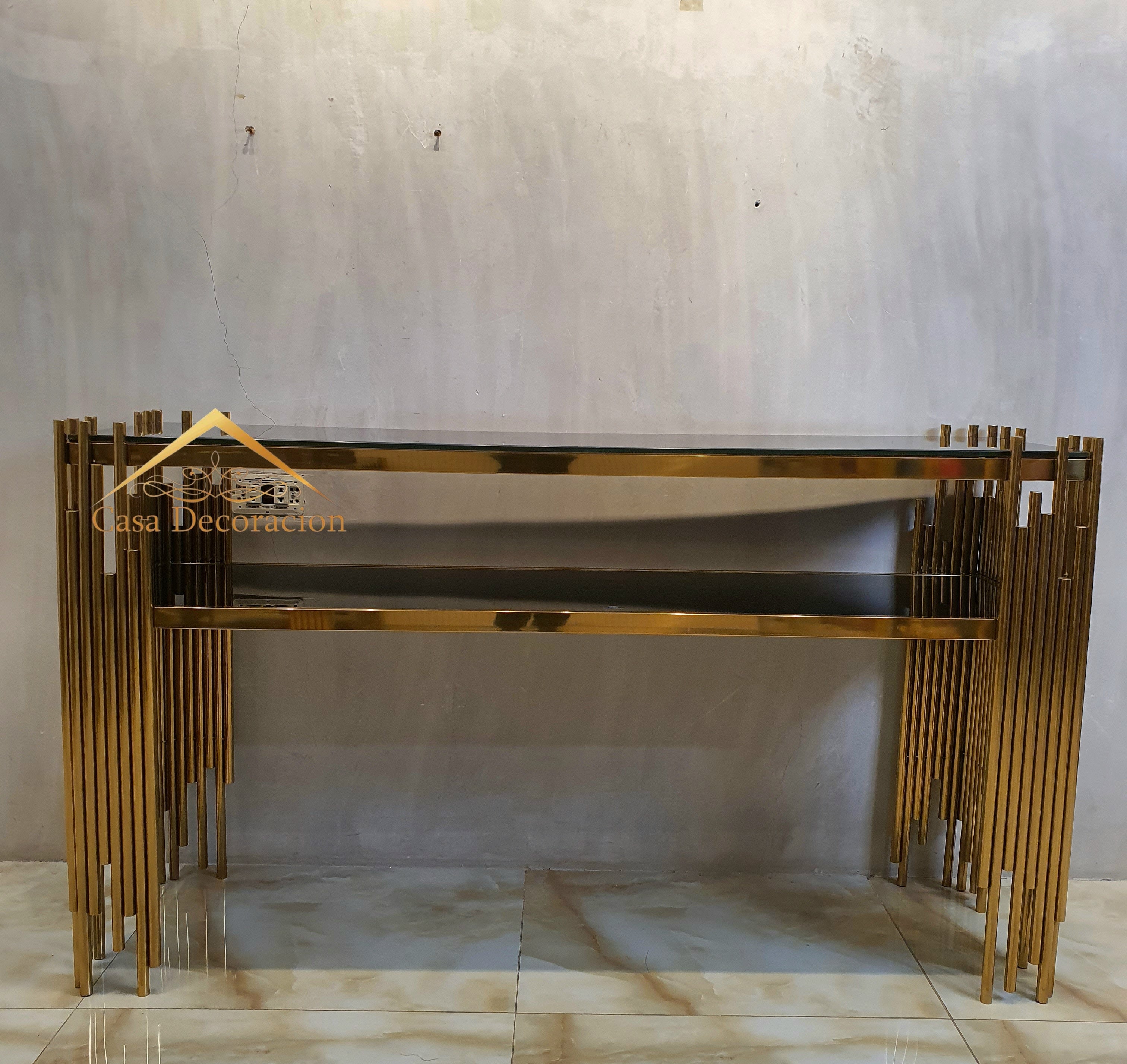 Fluted Gold Console Table Black Glass