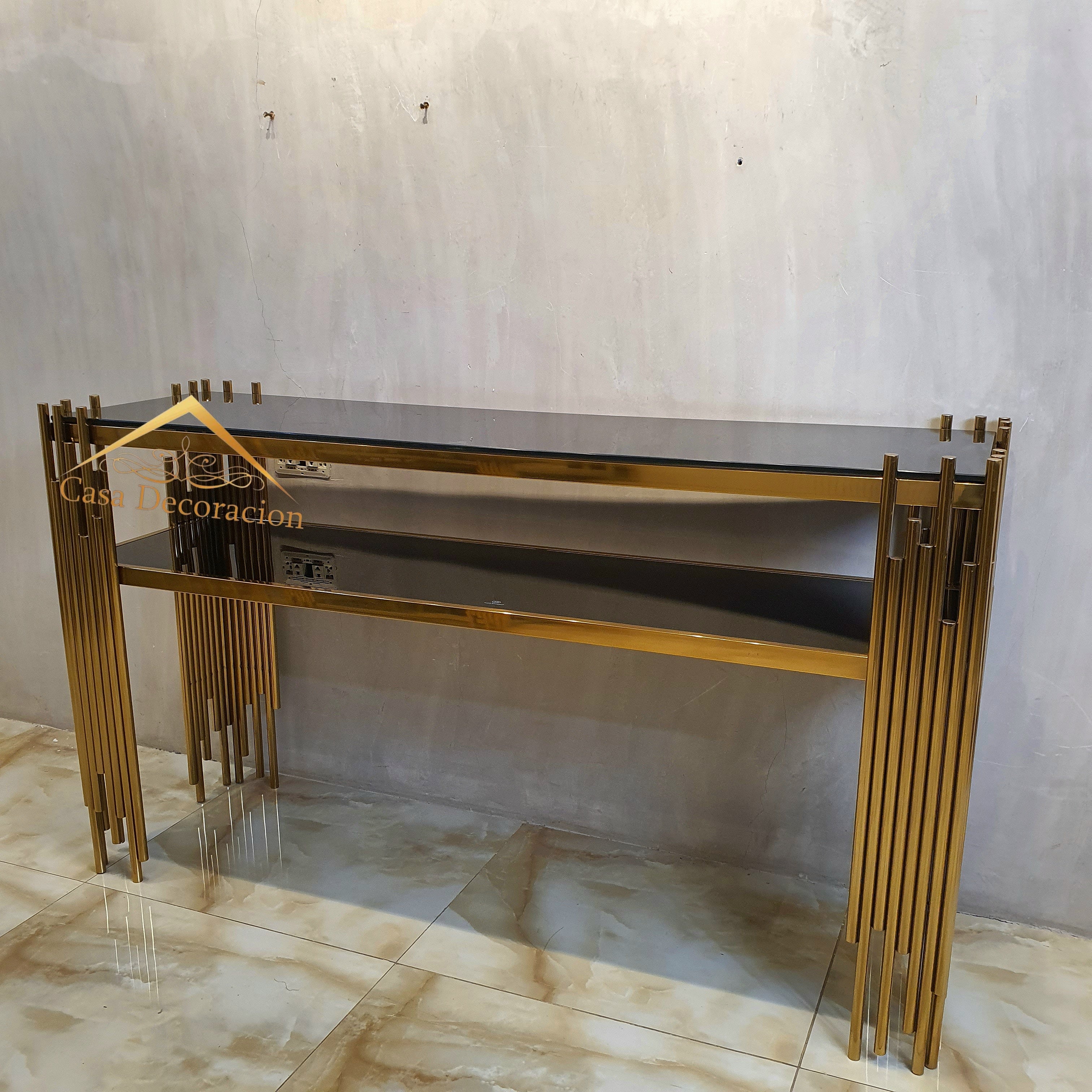 Fluted Gold Console Table Black Glass