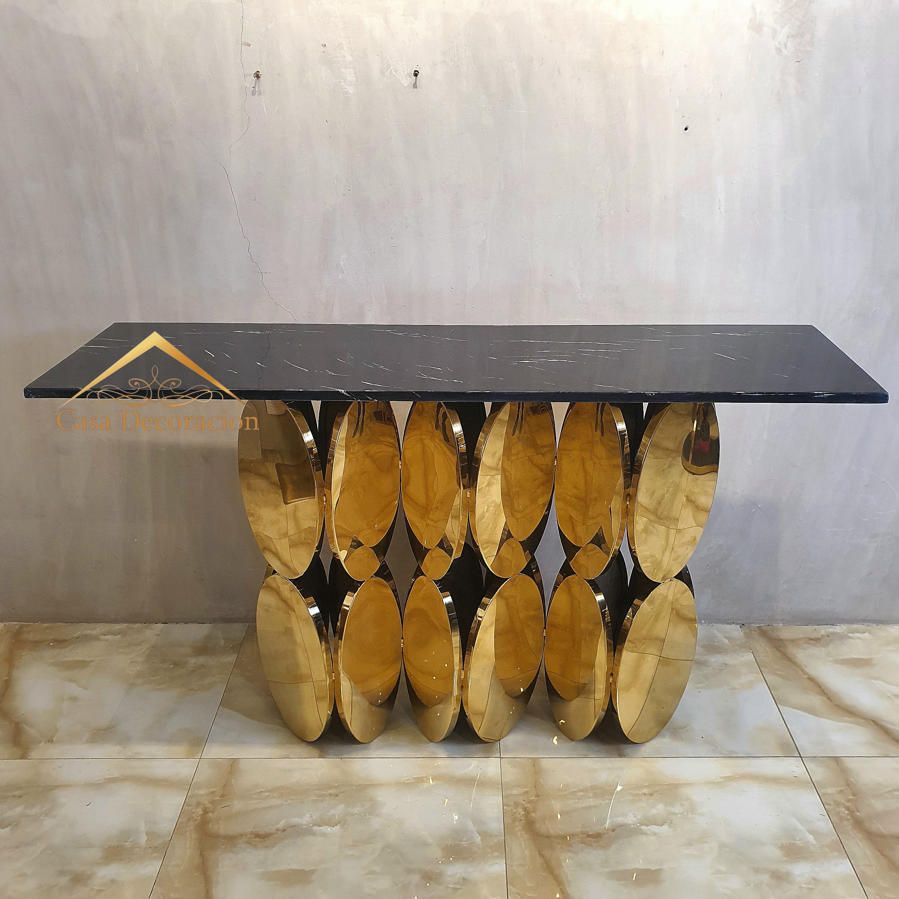Gold Circular Console Table Black Top