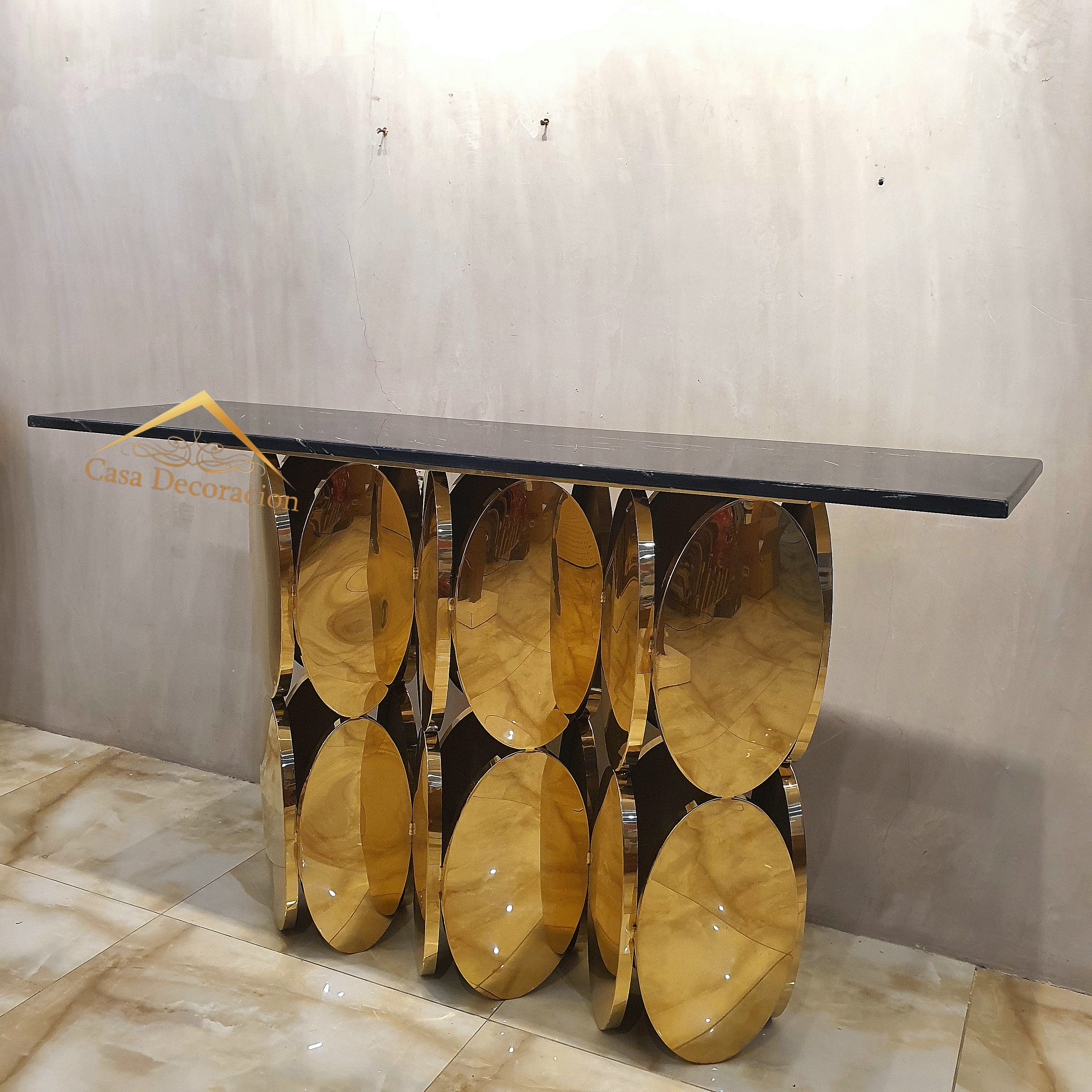 Gold Circular Console Table Black Top