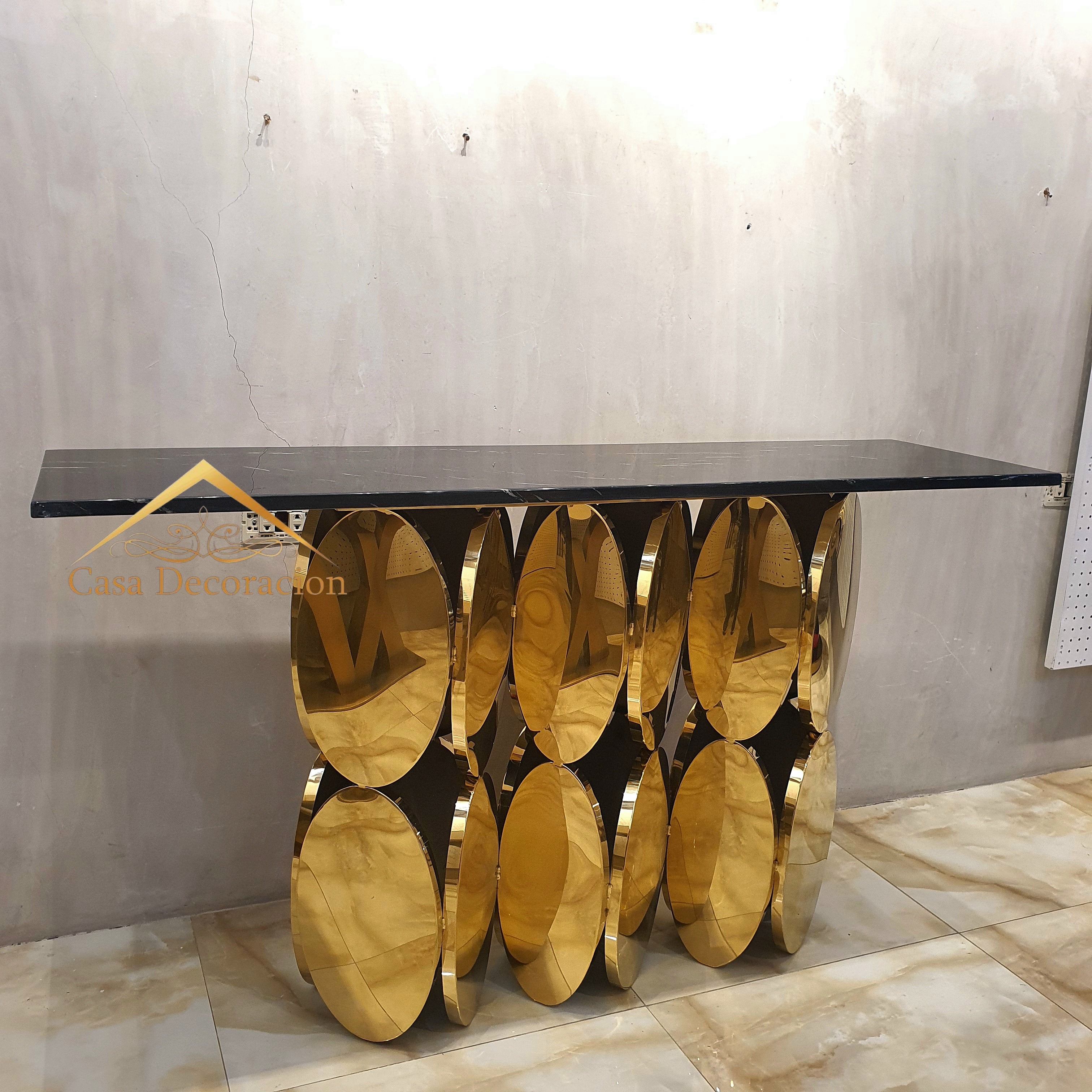 Gold Circular Console Table Black Top