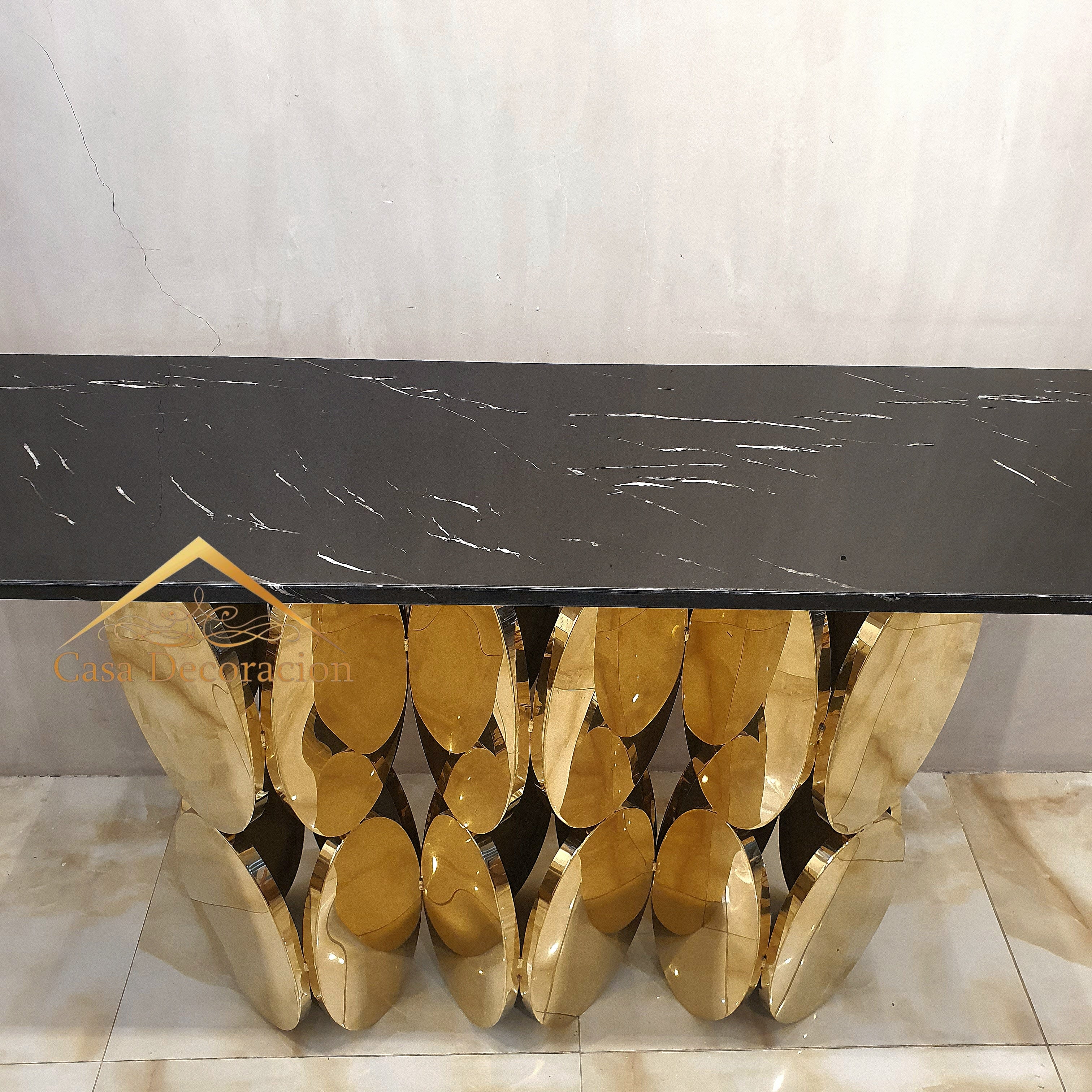 Gold Circular Console Table Black Top