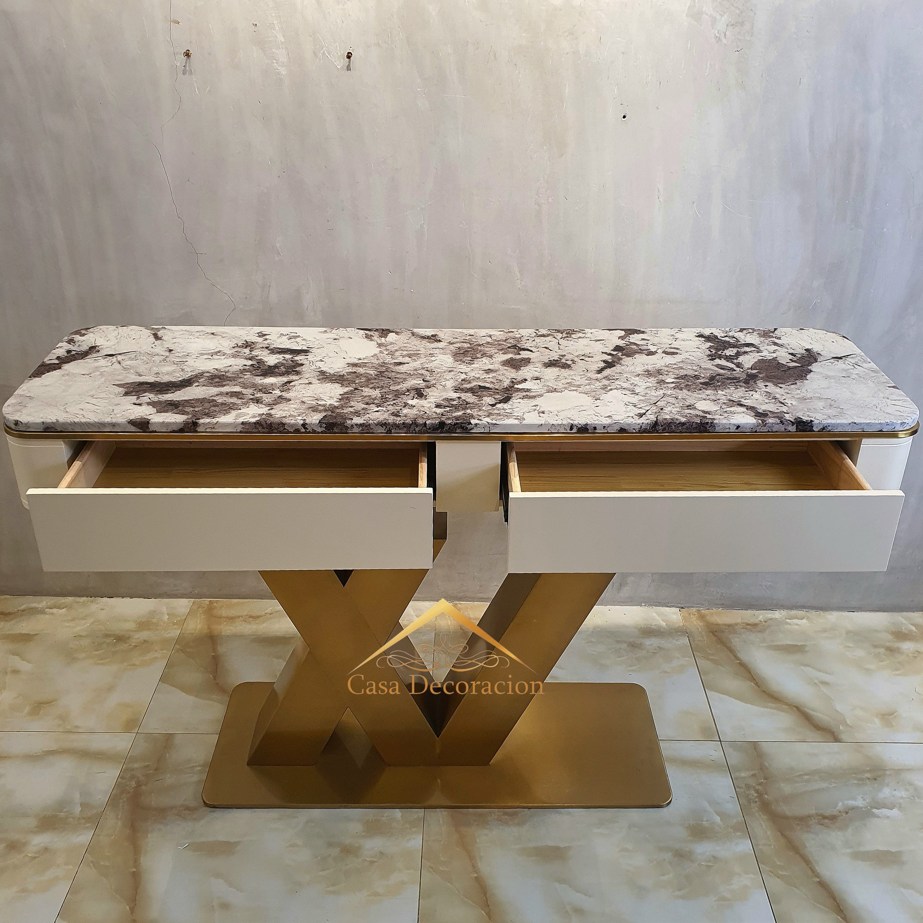 Gold Signature Console Table with Drawers