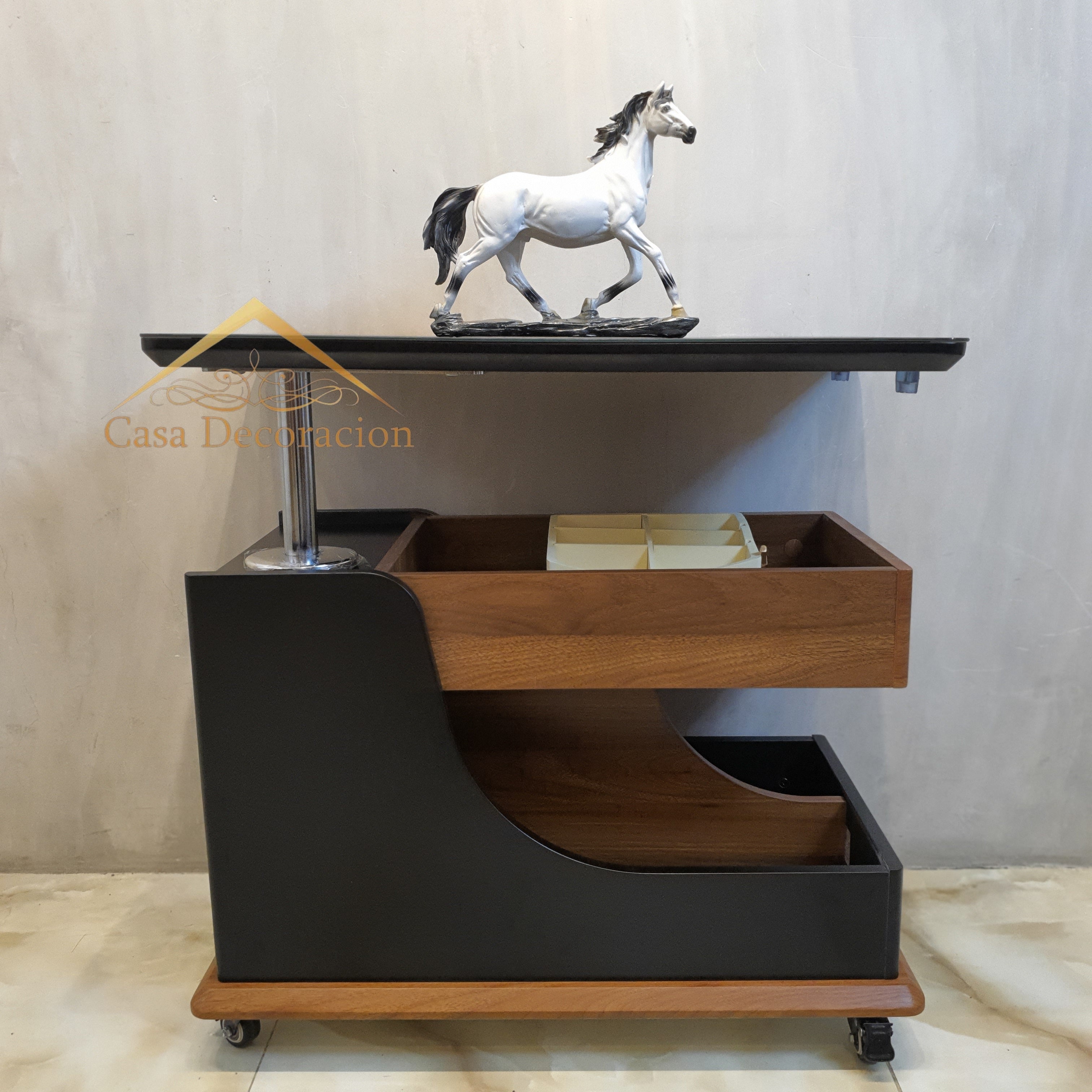 Black Multifunctional Side Table with Storage and Wheels